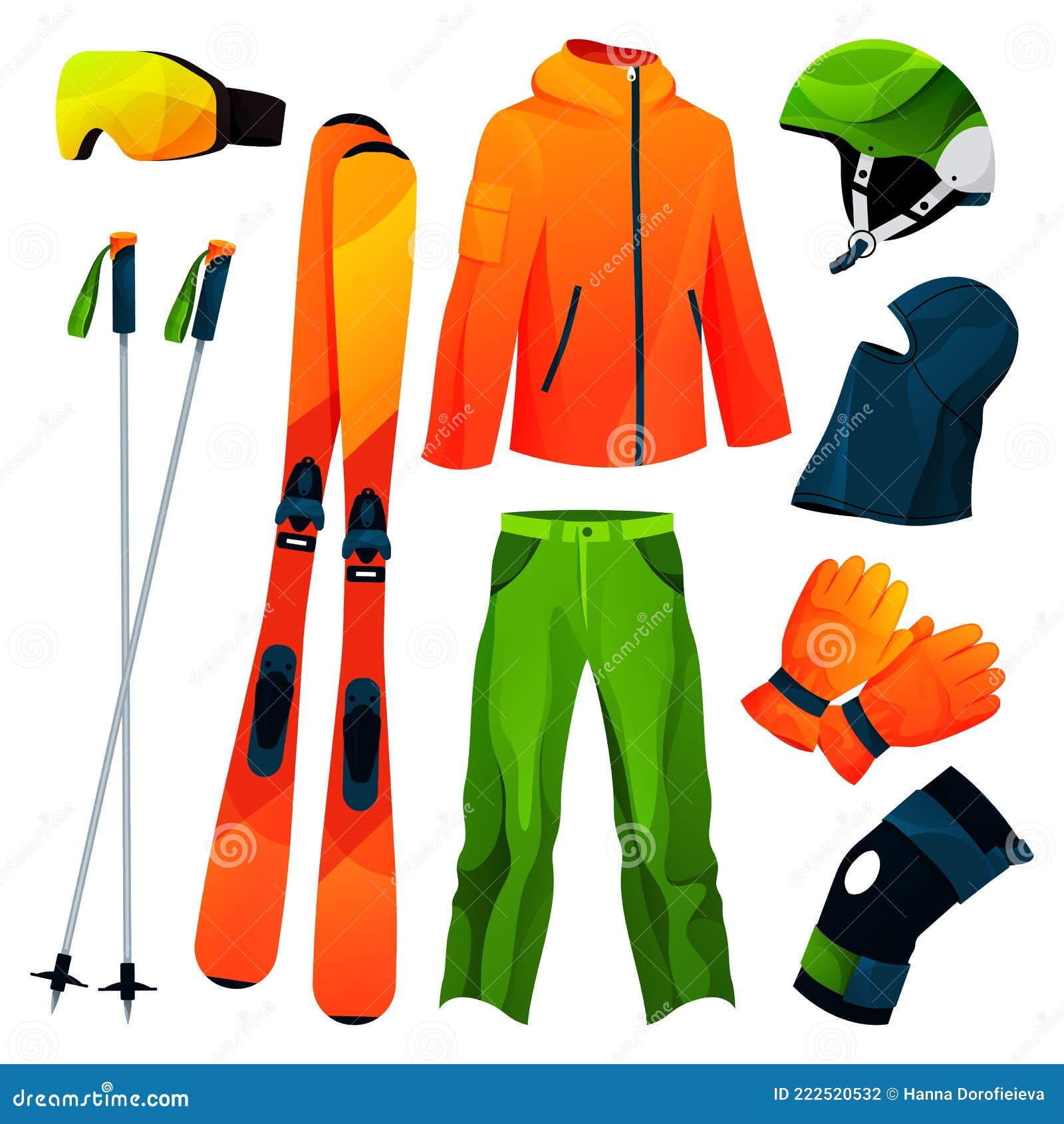 Ski Matériel Vecteur Icônes. Set Skis Et Bâtons De Ski. Équipement