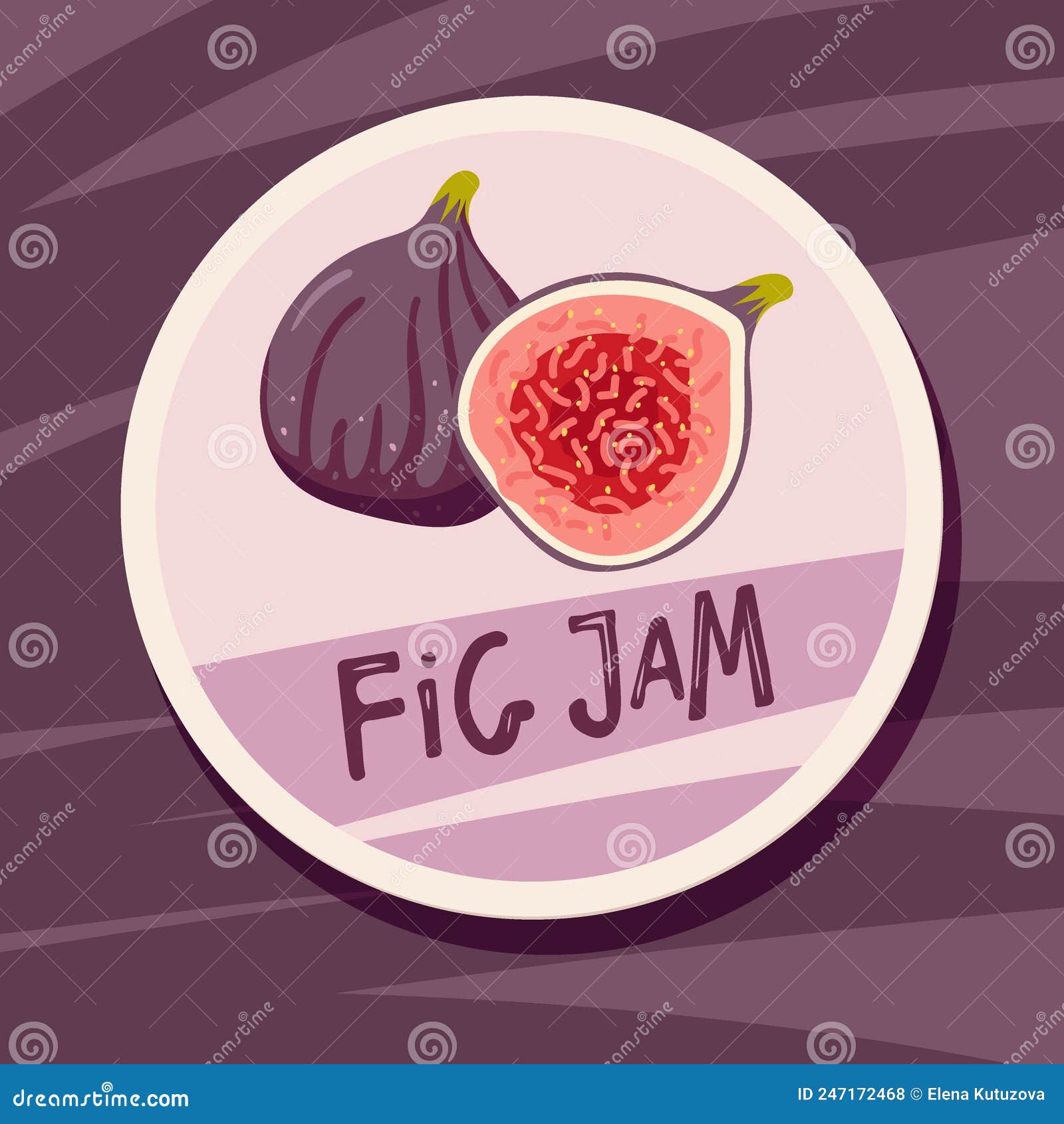 étiquette De Jam Fig. Deux Figues Entières Et Demie Avec