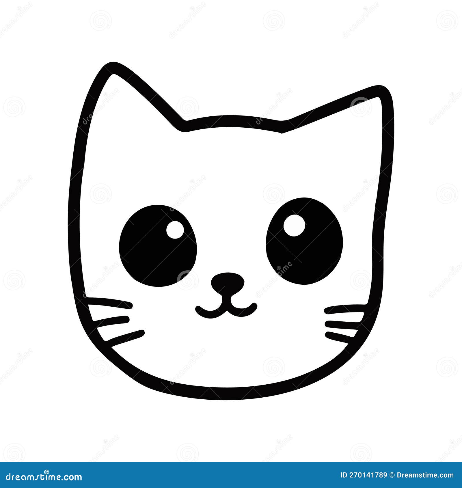 ícone Da Linha De Rosto Do Gato Kawaii. Ilustração Vetorial