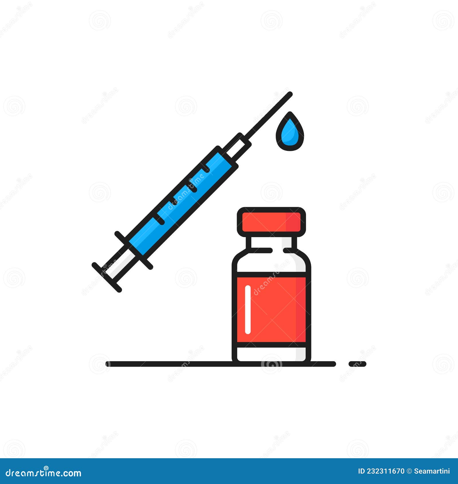 Vetores de Ícone Linear De Vacinação Seringa Com Frasco Prevenção