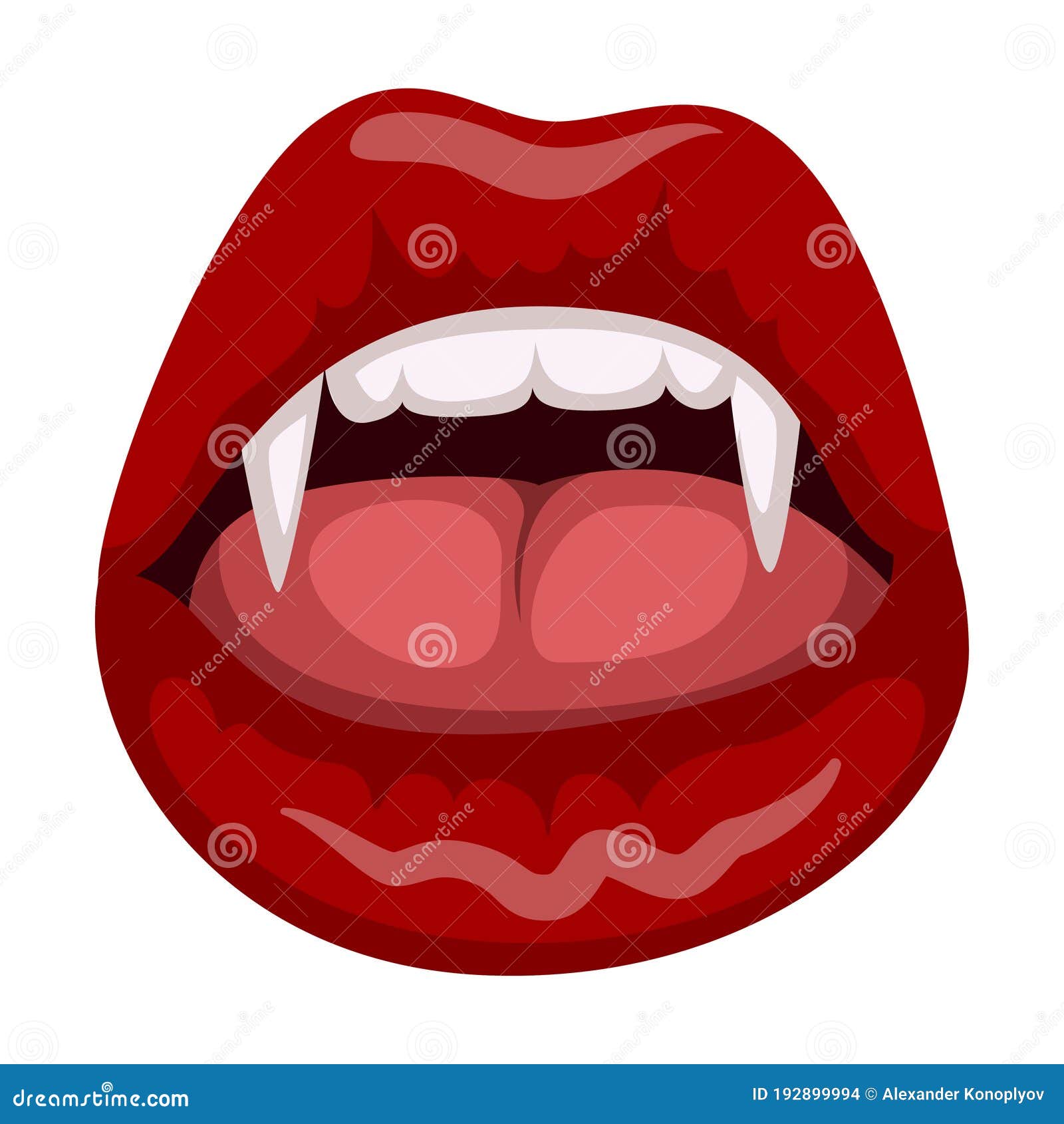 Ilustração simples de lábios de mulher sexy com dentes de vampiro de presas  de vampiro pintados em uma linha