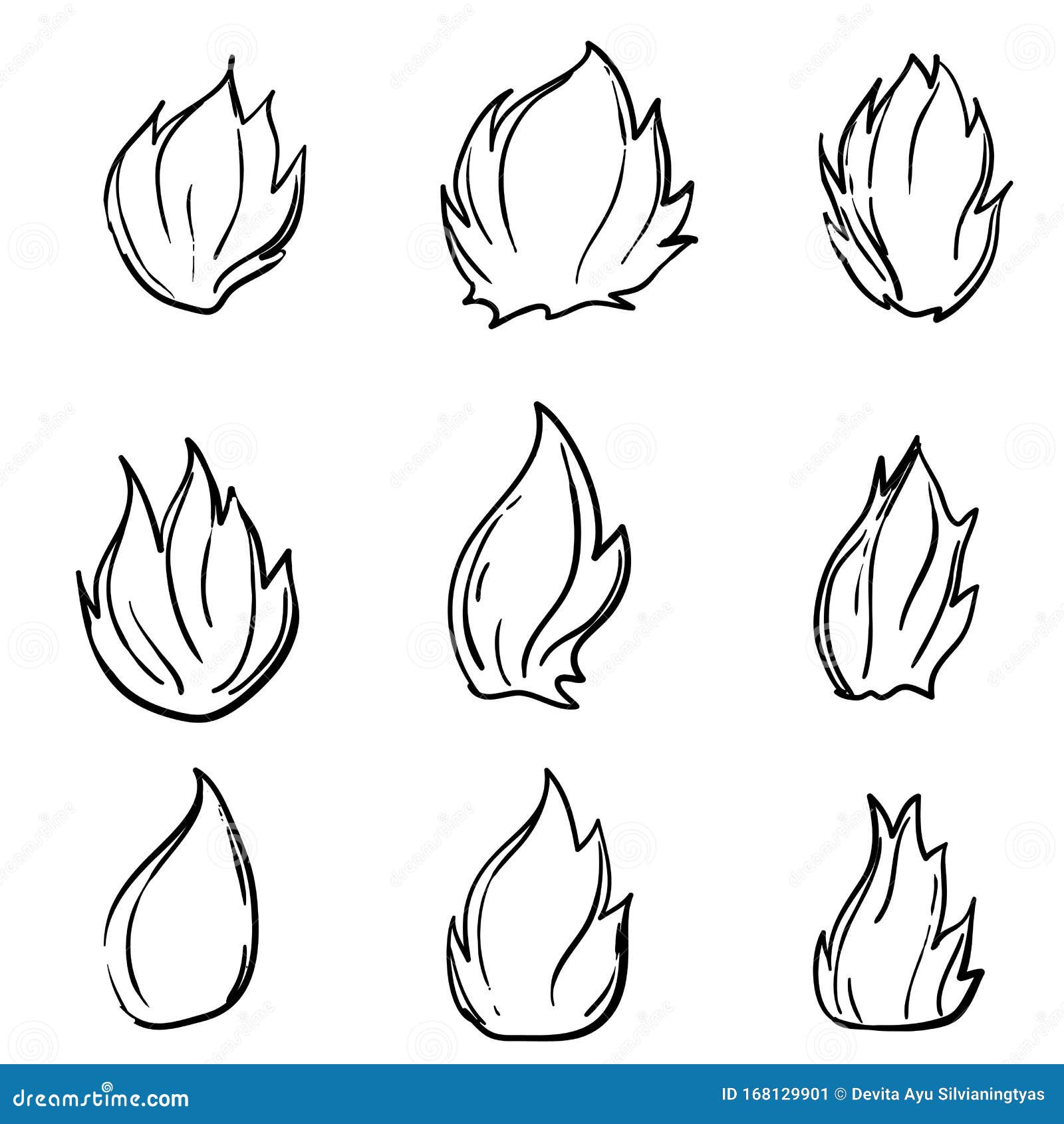 ícones de fogo desenhados à mão. conjunto de vetores de ícones de