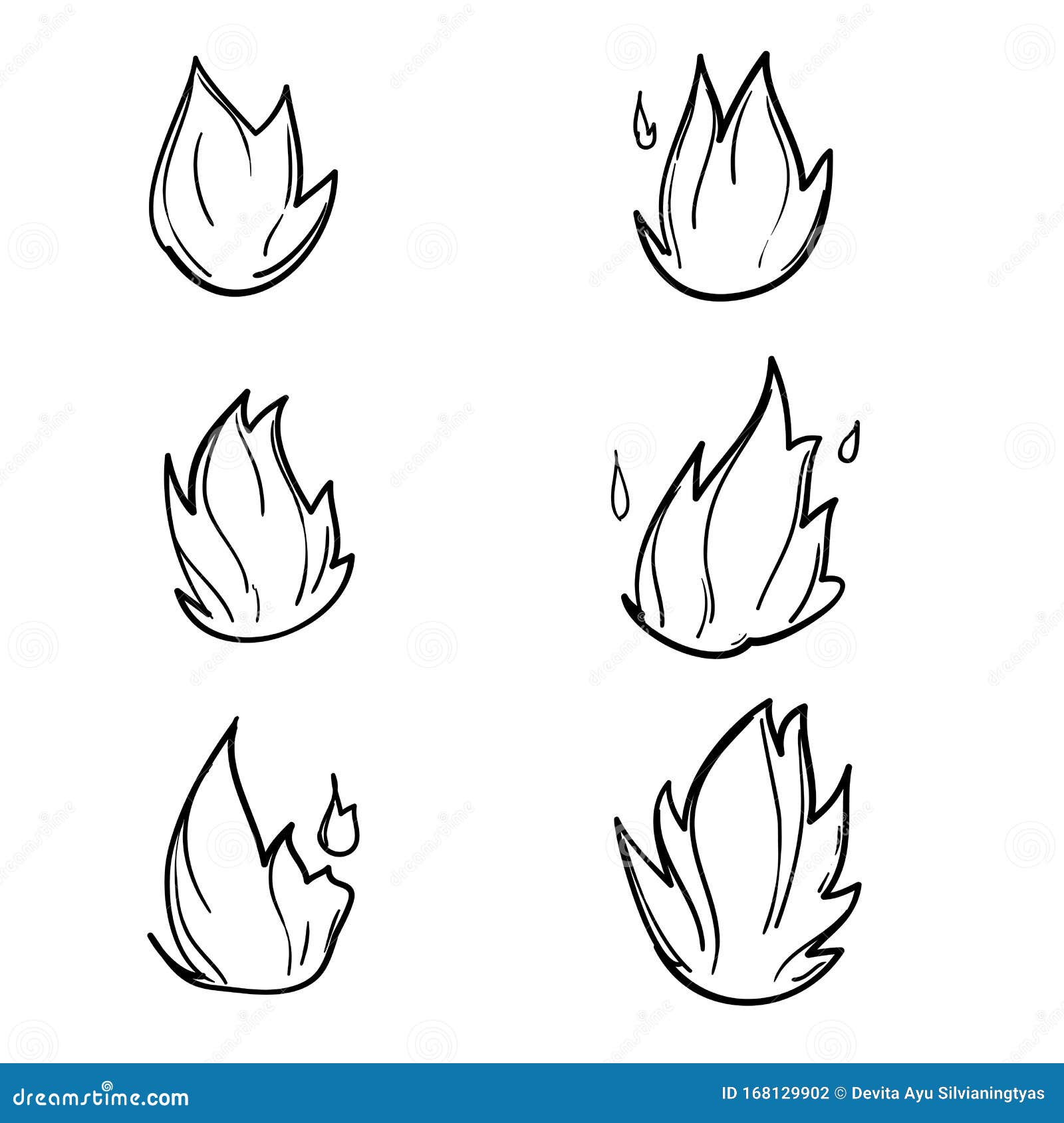 ícones de fogo desenhados à mão. conjunto de vetores de ícones de