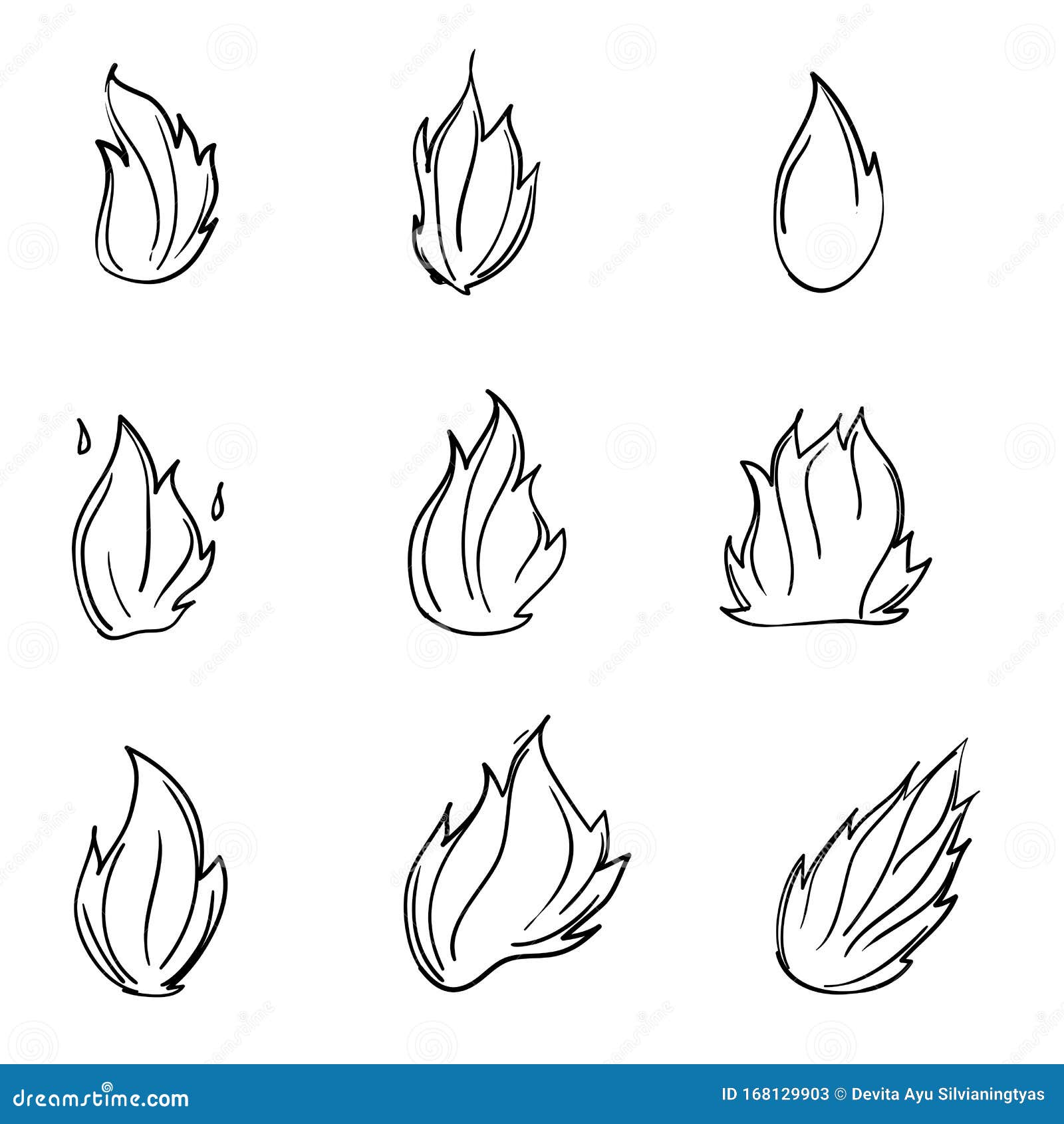 ícones de fogo desenhados à mão. conjunto de vetores de ícones de