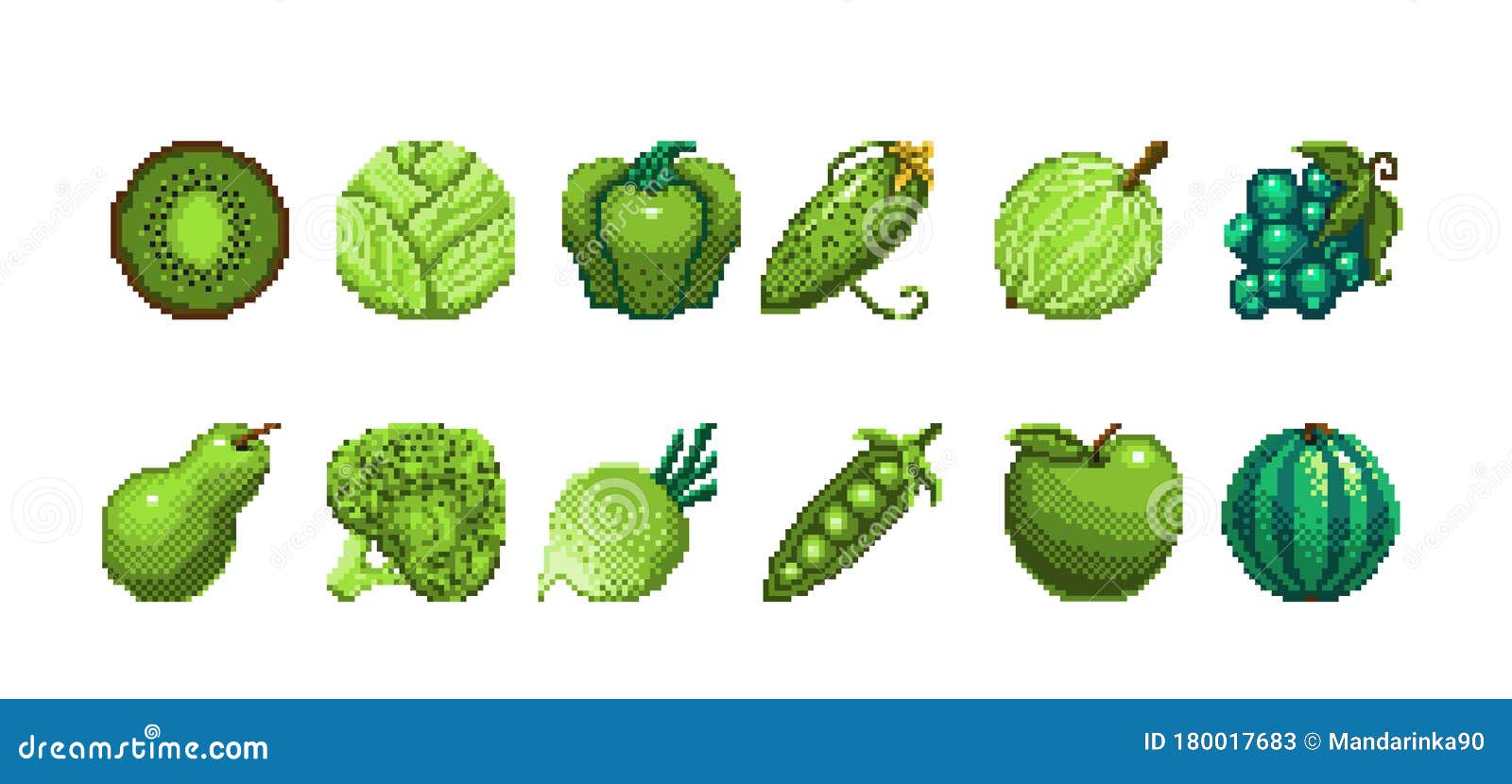 Ícone Do Conjunto De Pixel-art Verdes E Frutas 32x32 Pixels