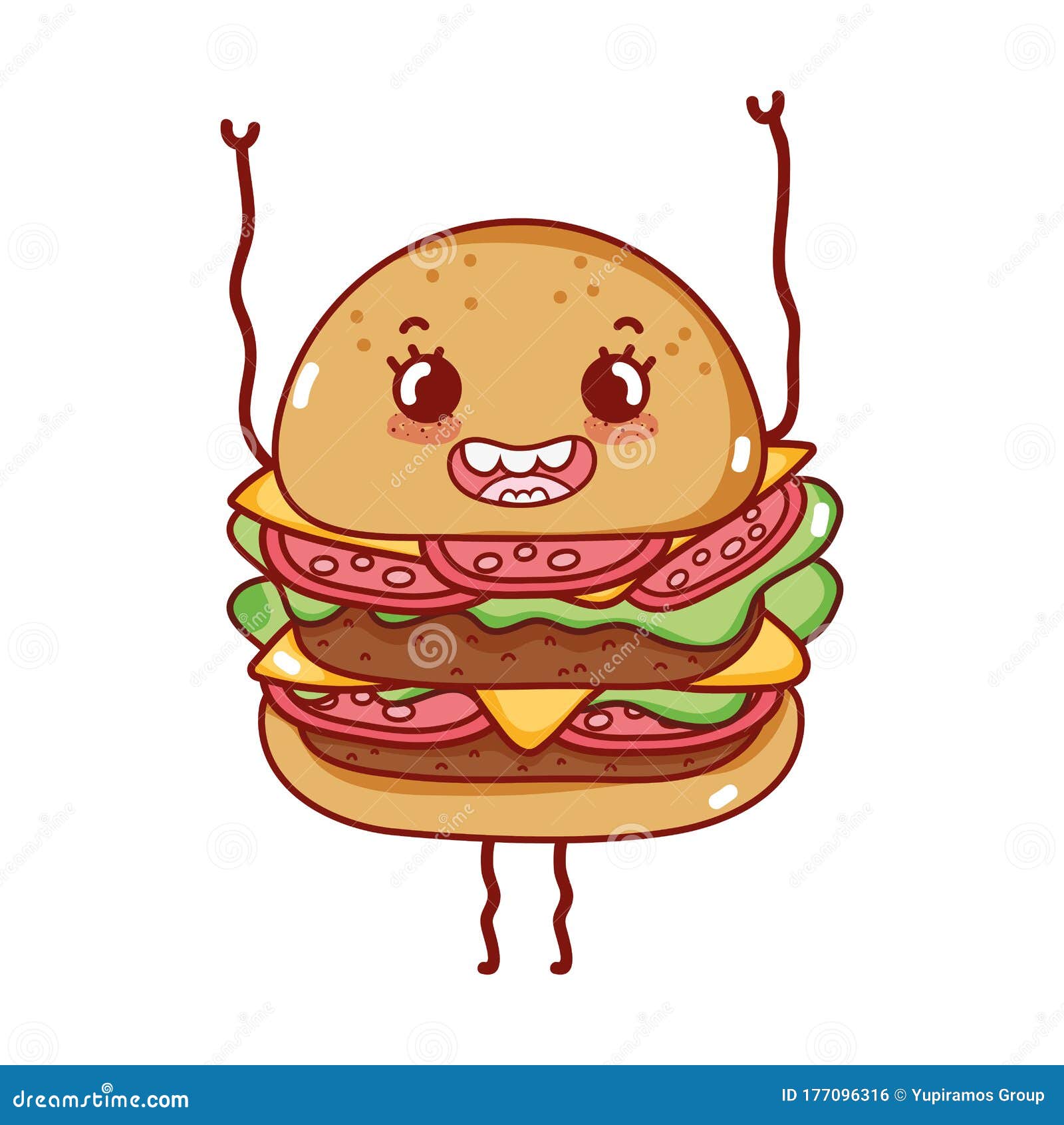 Kawaii desenho animado hambúrguer fast food imagem vetorial de