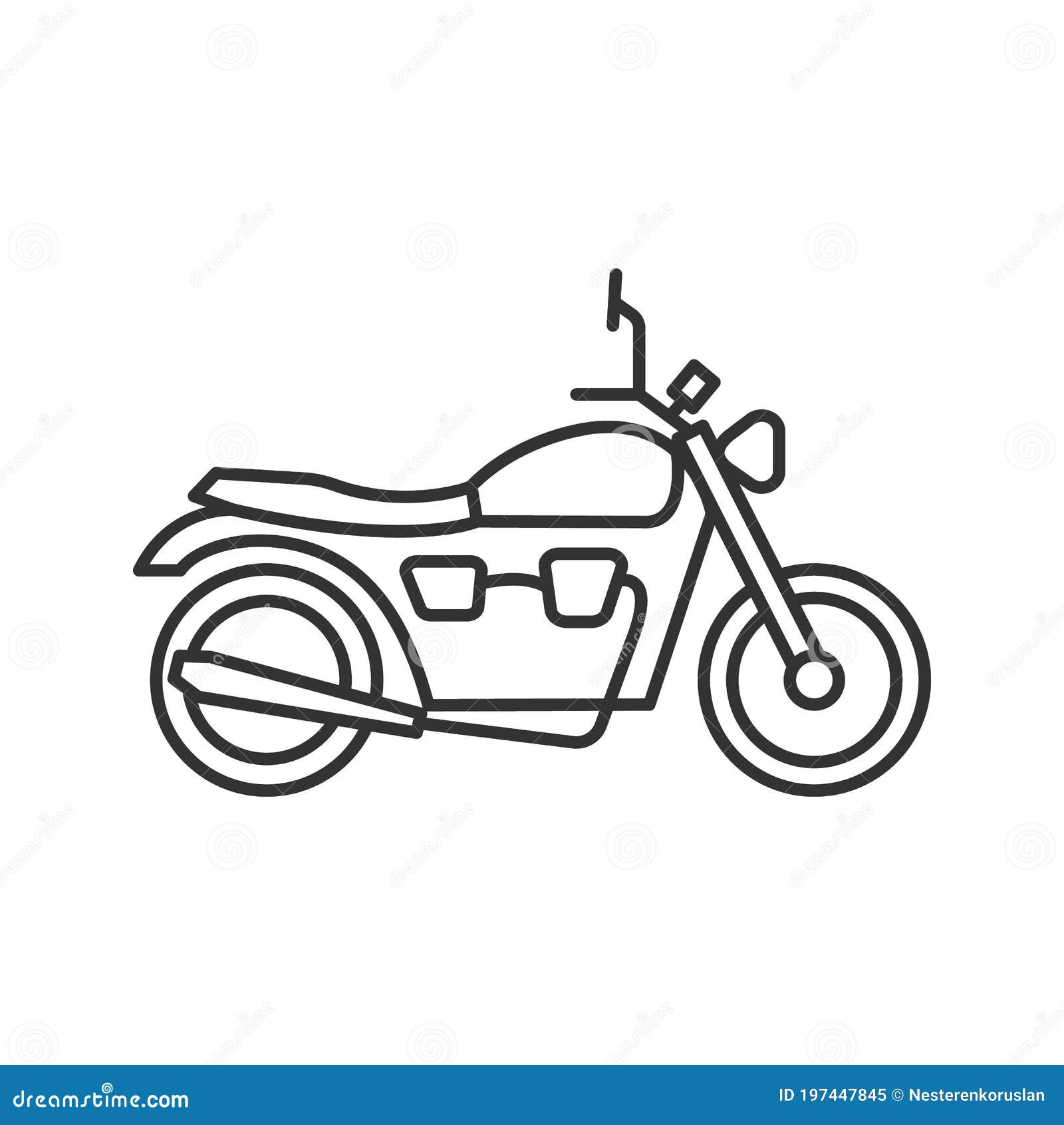 Desenho de motociclista em uma motocicleta, ilustração vetorial de contorno