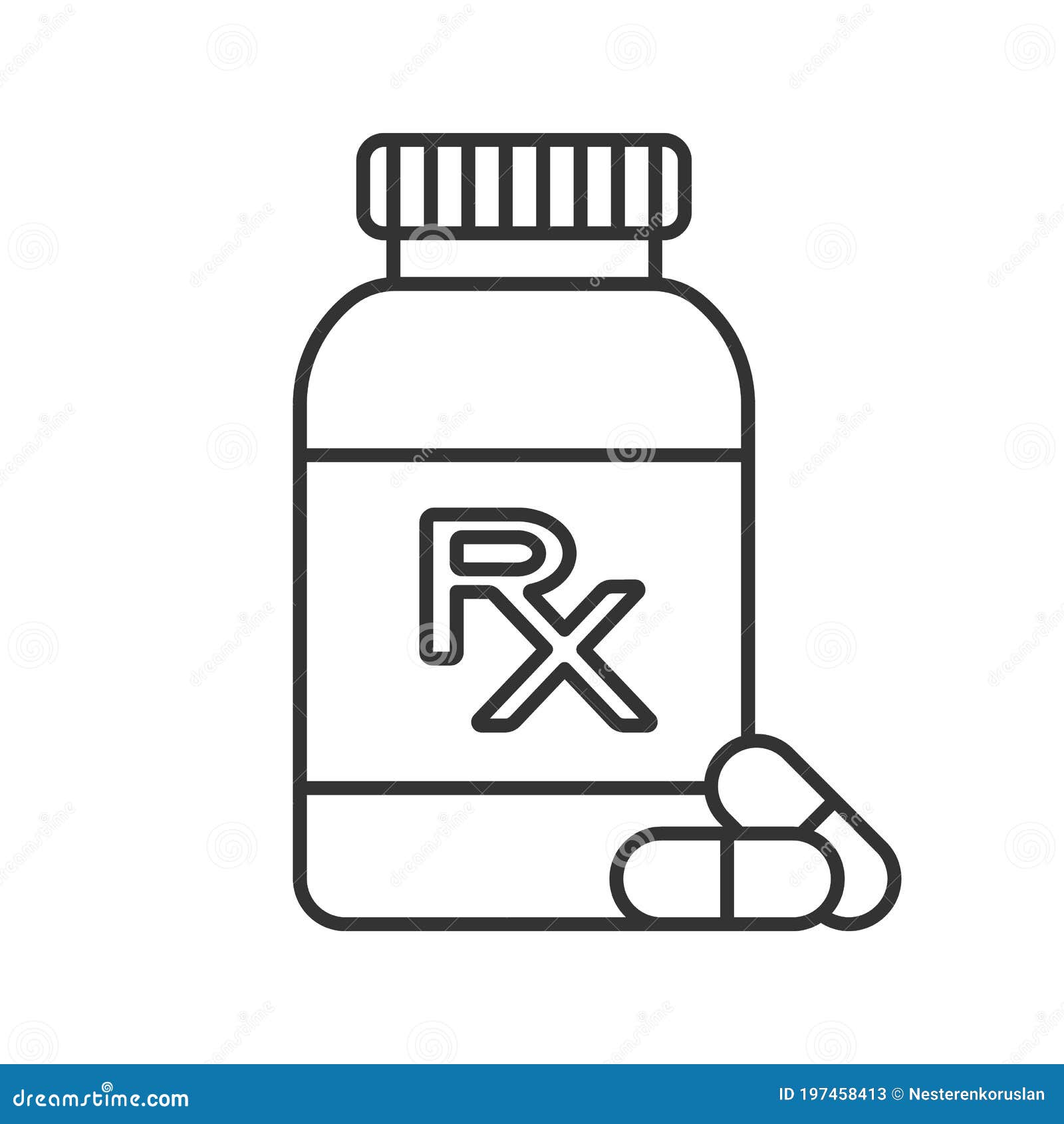 ícone linear do frasco de comprimidos. medicamentos. ilustração de