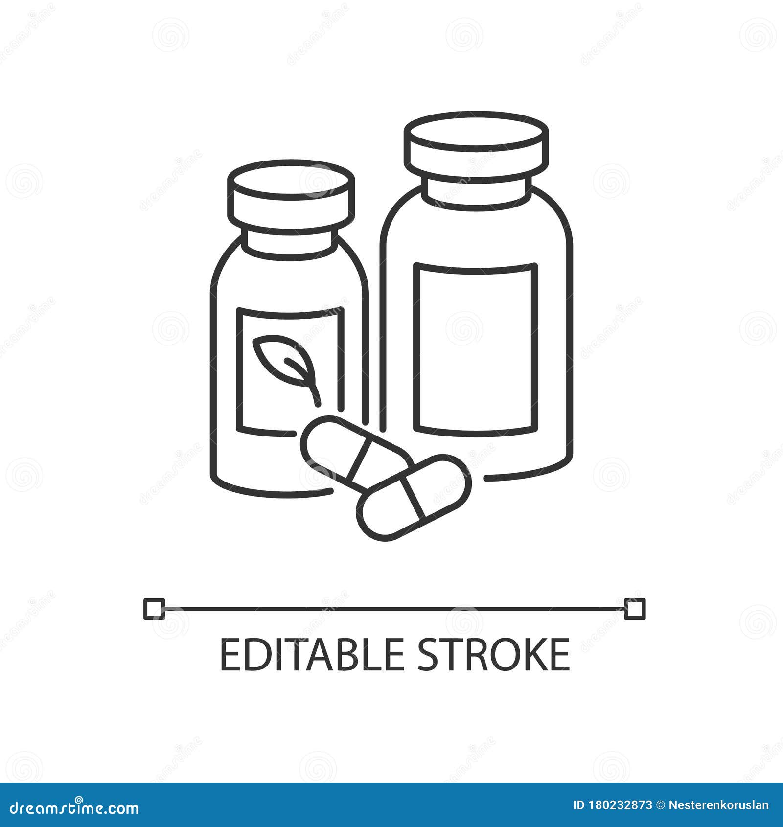 ícone linear do frasco de comprimidos. medicamentos. ilustração de