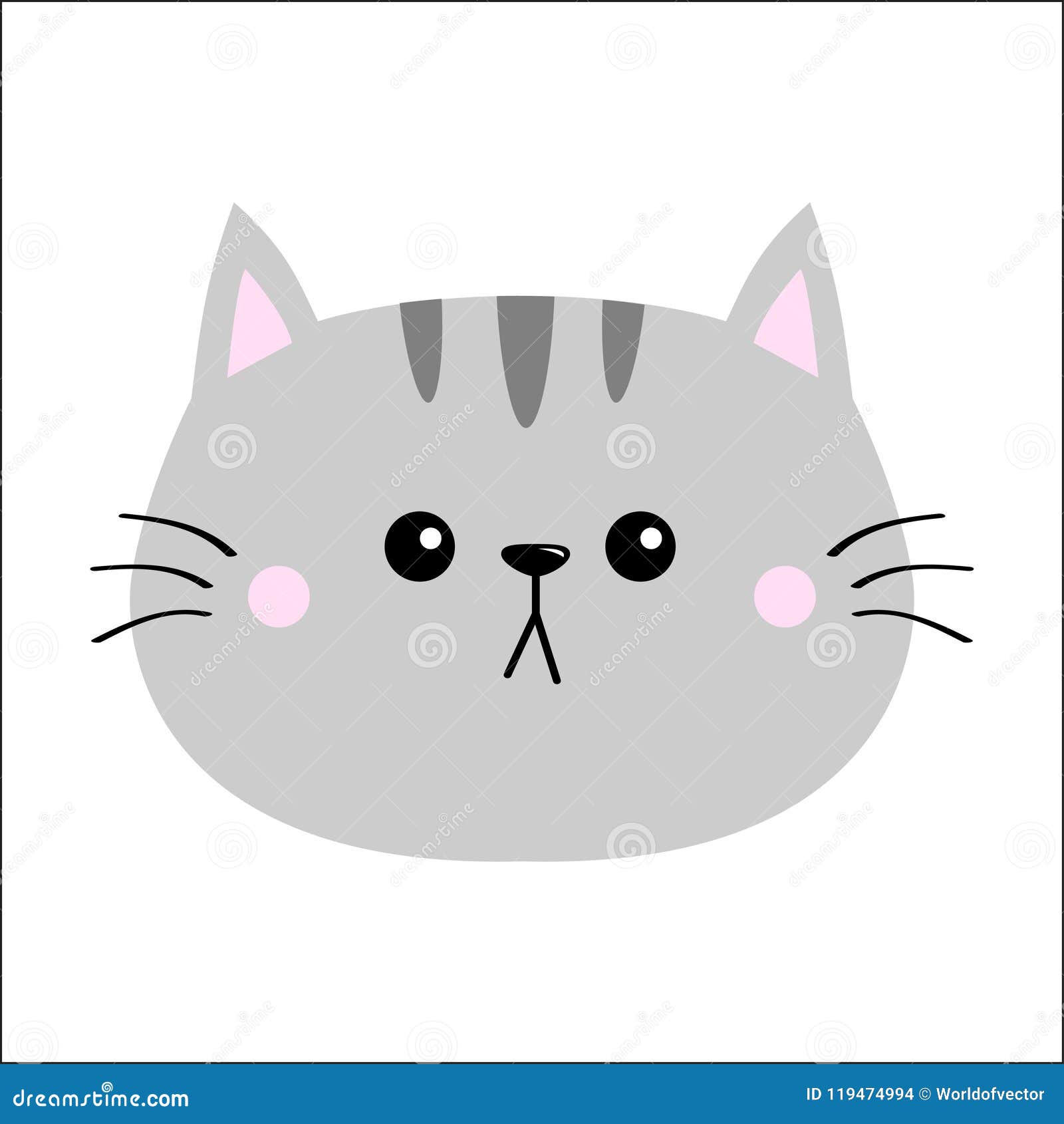 Cara De Gato Kawaii Bonito Isolada No Fundo Branco. Ilustração