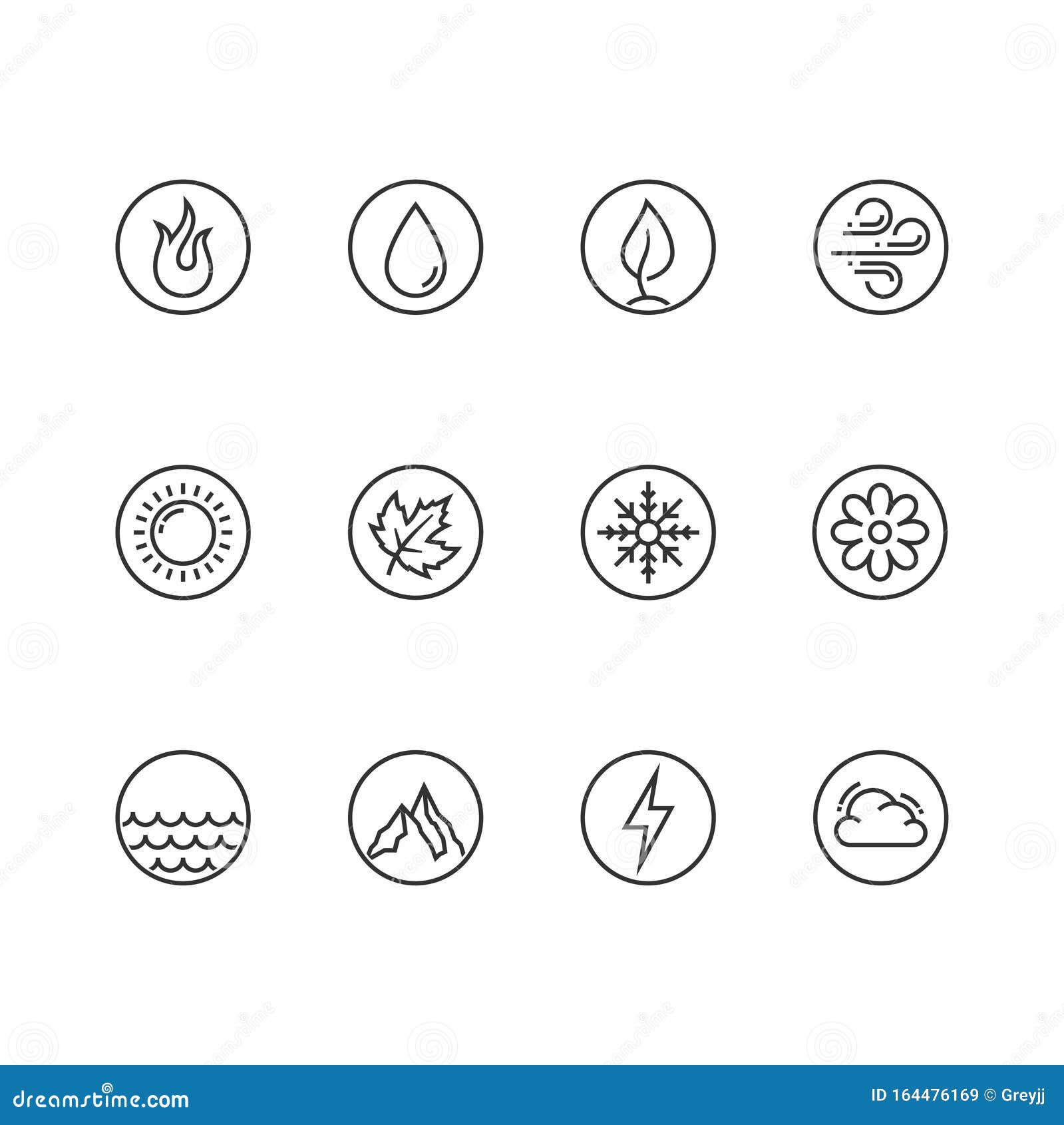 Terra, ar, fogo e água, quatro ícones de elementos da natureza