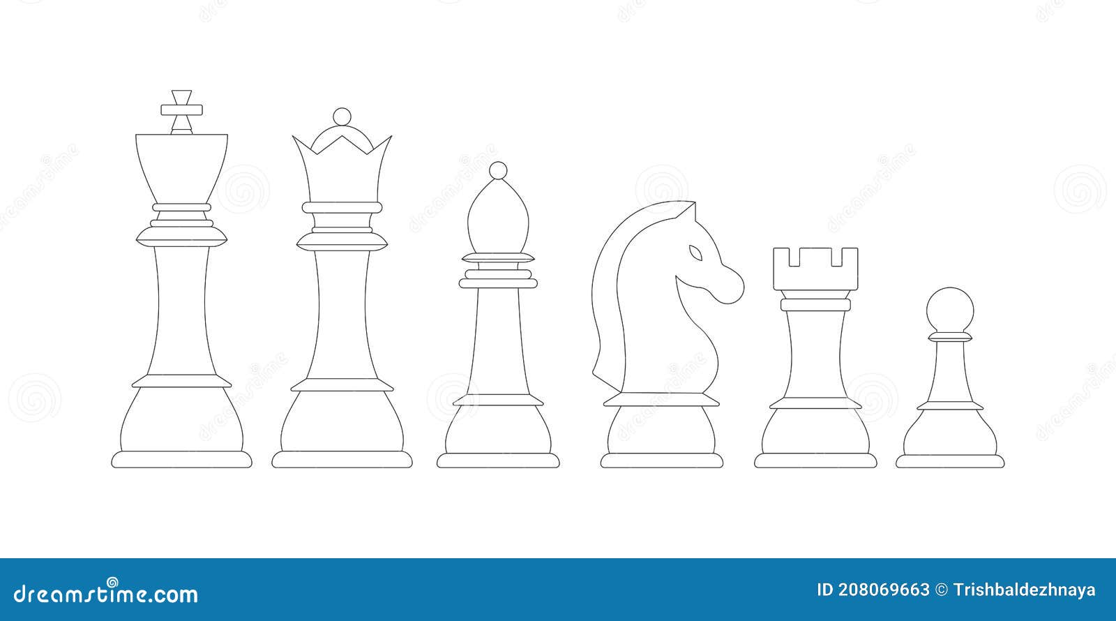 peças de xadrez em estilo de desenho em um fundo preto isolado