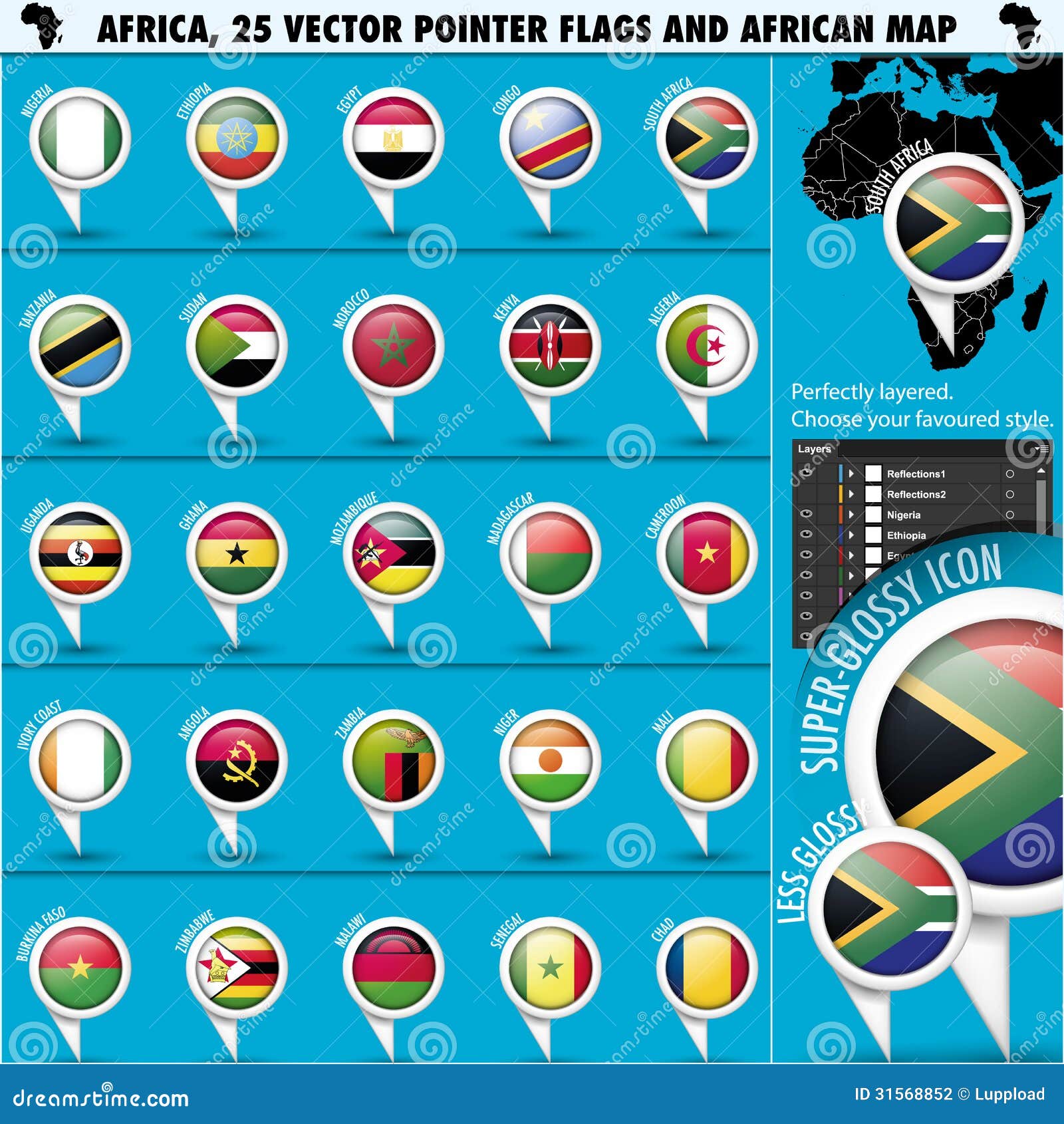 Ícones Da Bandeira Do Ponteiro De África Com Mapa Africano Set1 Ilustração  do Vetor - Ilustração de egipto, marfim: 31568852