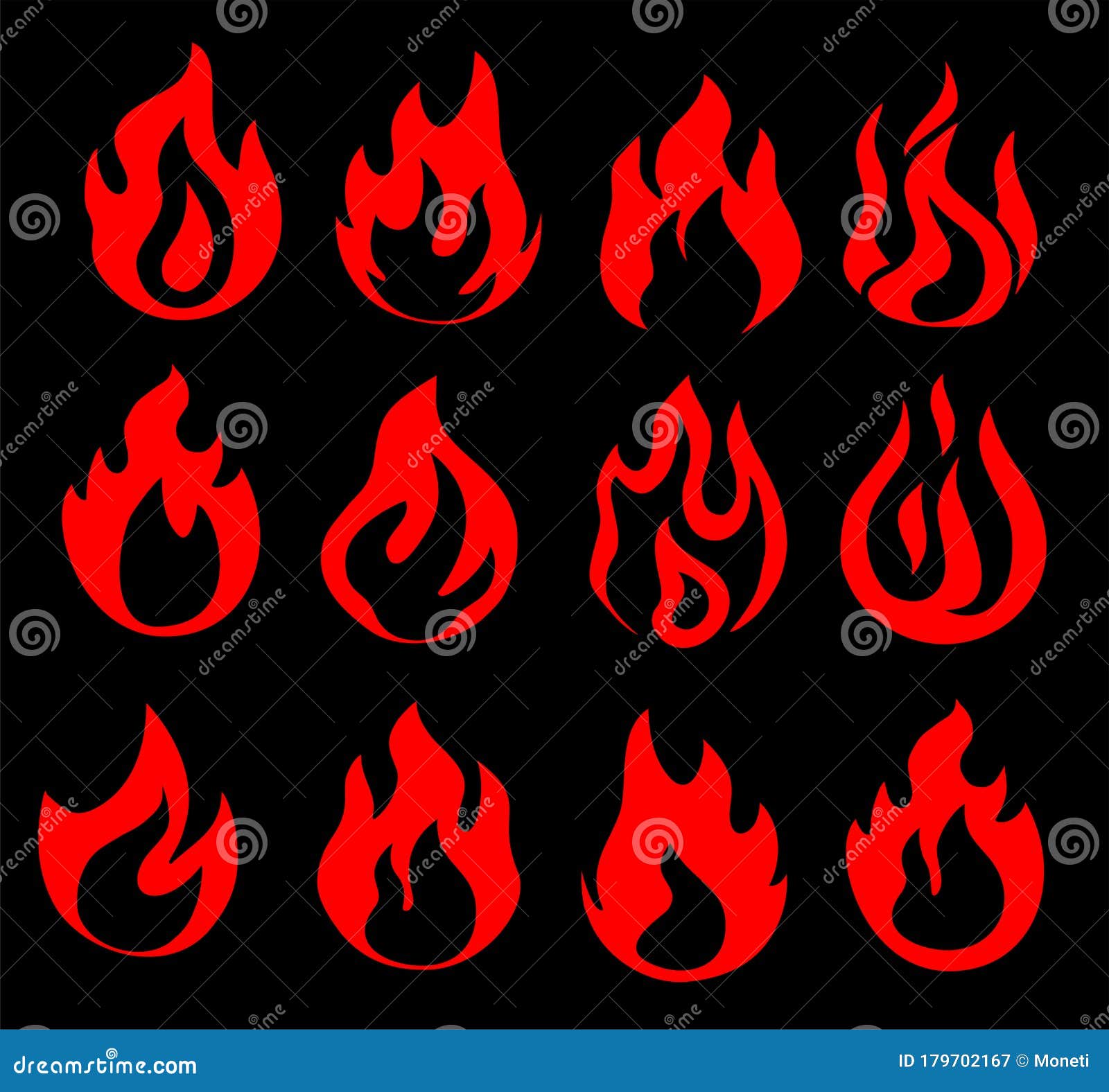 conjunto de ícones de chamas de fogo. preto em um fundo branco