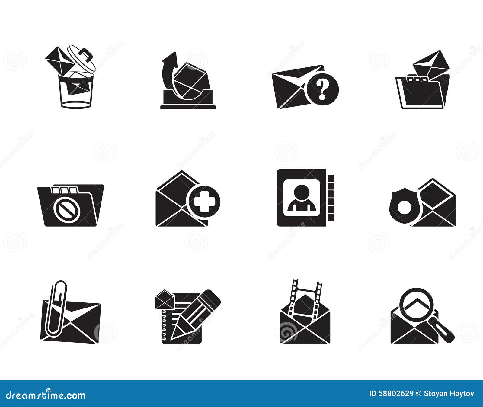 Ícones Do Email E Da Mensagem Da Silhueta Ilustração do Vetor - Ilustração  de correio, envelope: 58802629, image size:1600x1347