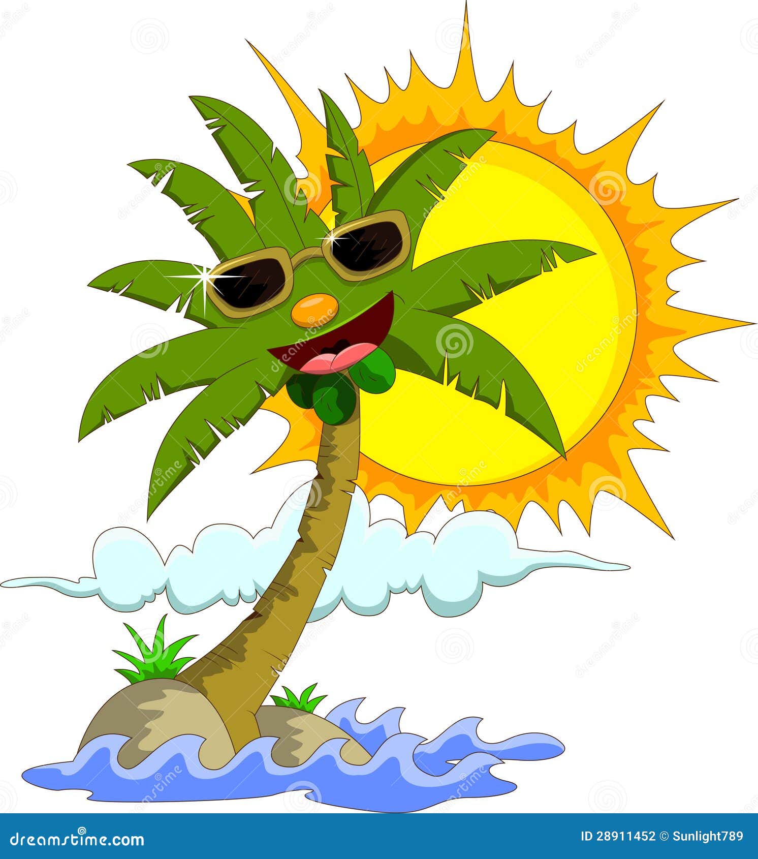 photographie stock île tropicale avec le palmier et le soleil de bande dessinée image