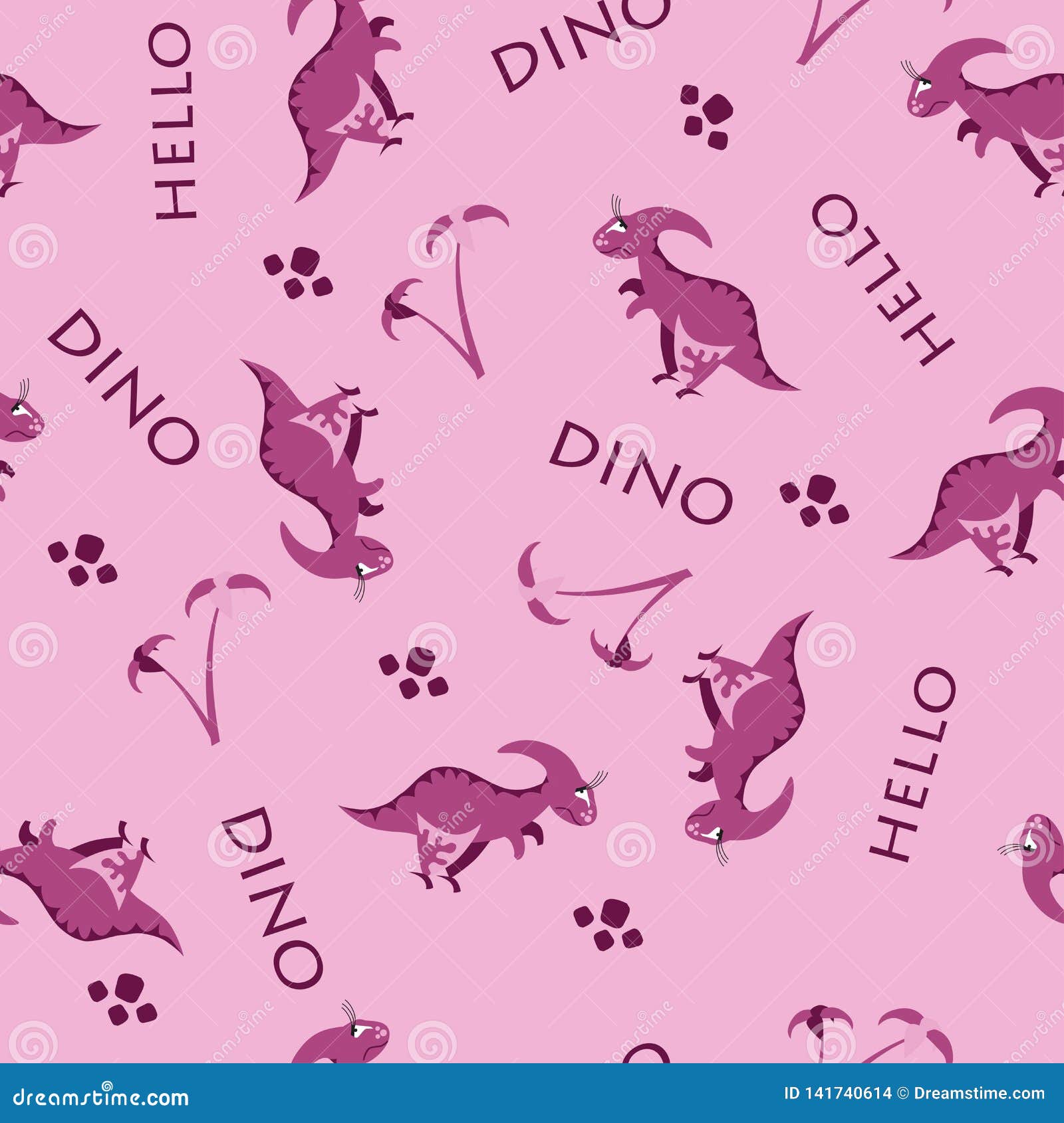 Seamless Dinosaur Pattern. Animal Pink Background with Dark Pink ...