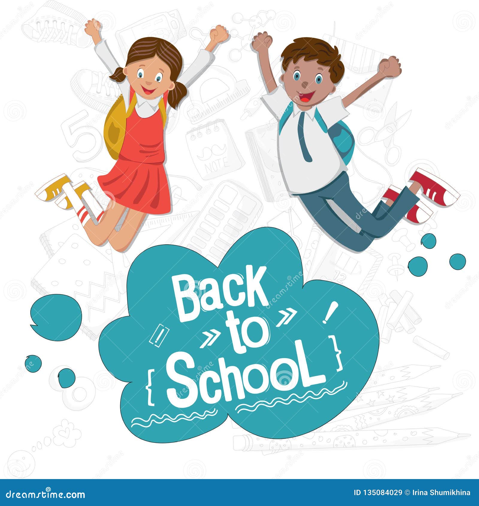 Cheerful Students Are Happy To Go Back To School Schoolchildren In School Uniform Vector Illustration On The Topic Of Education Stock Vector Illustration Of Comic Topic