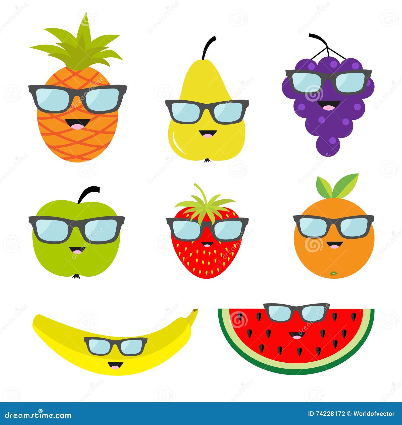 Ilustração vetorial personagem de fruta morango com óculos de sol