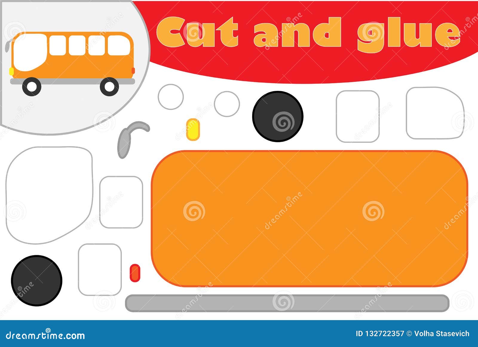 Jogo de papel educativo de ônibus escolar para crianças cortar e