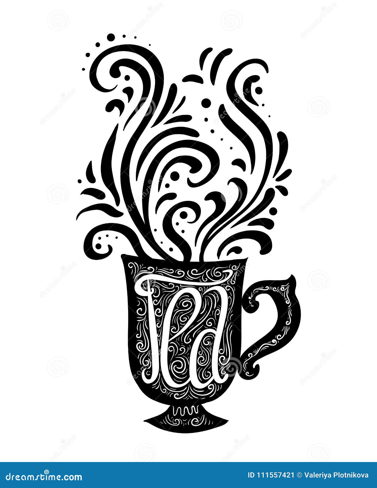 Ubergeben Sie Gezogene Illustration Mit Einer Beschriftung Und Eine Tasse Tee Und Dampf Mit Einem Muster Vektor Abbildung Illustration Von Gezogene Ubergeben
