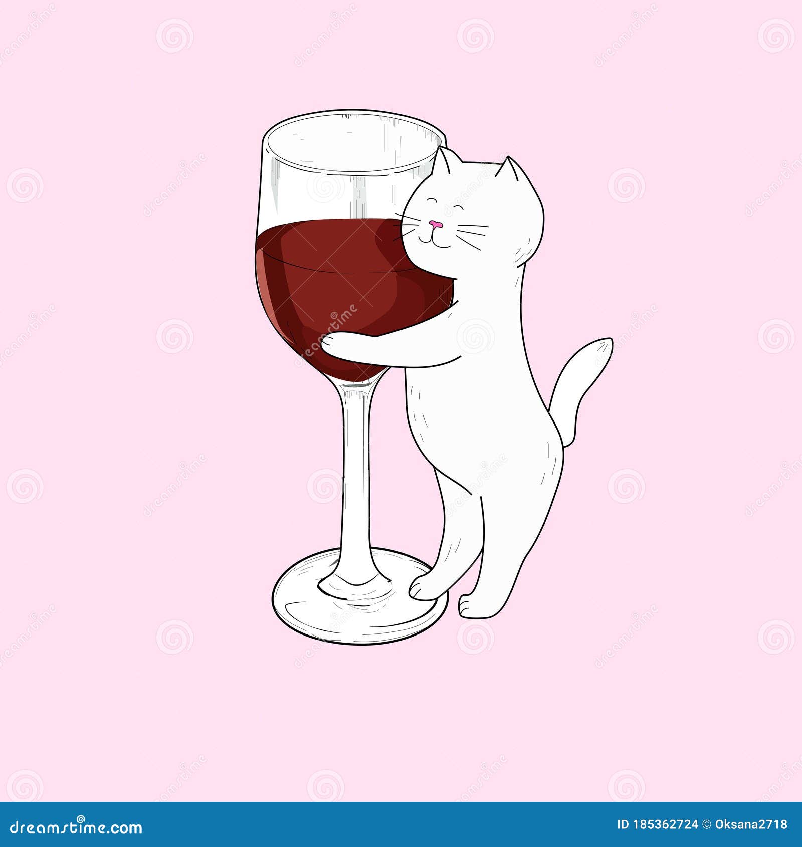 γάτα με ένα ποτήρι κρασί. εκδοτική στοκ εικόνα. εικονογραφία από arroyos -  185362724