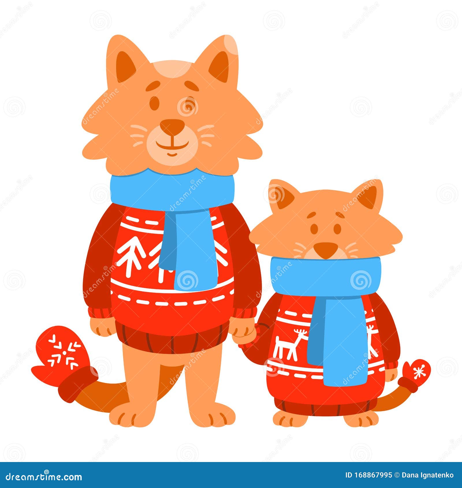 Γάτες γιος και πατέρας με κόκκινο πλεκτό πουλόβερ, κασκόλ, γάντια  Χαριτωμένος ζωύφιο Απομονωμένη εικόνα διανύσματος στις Διανυσματική  απεικόνιση - εικονογραφία από : 168867995