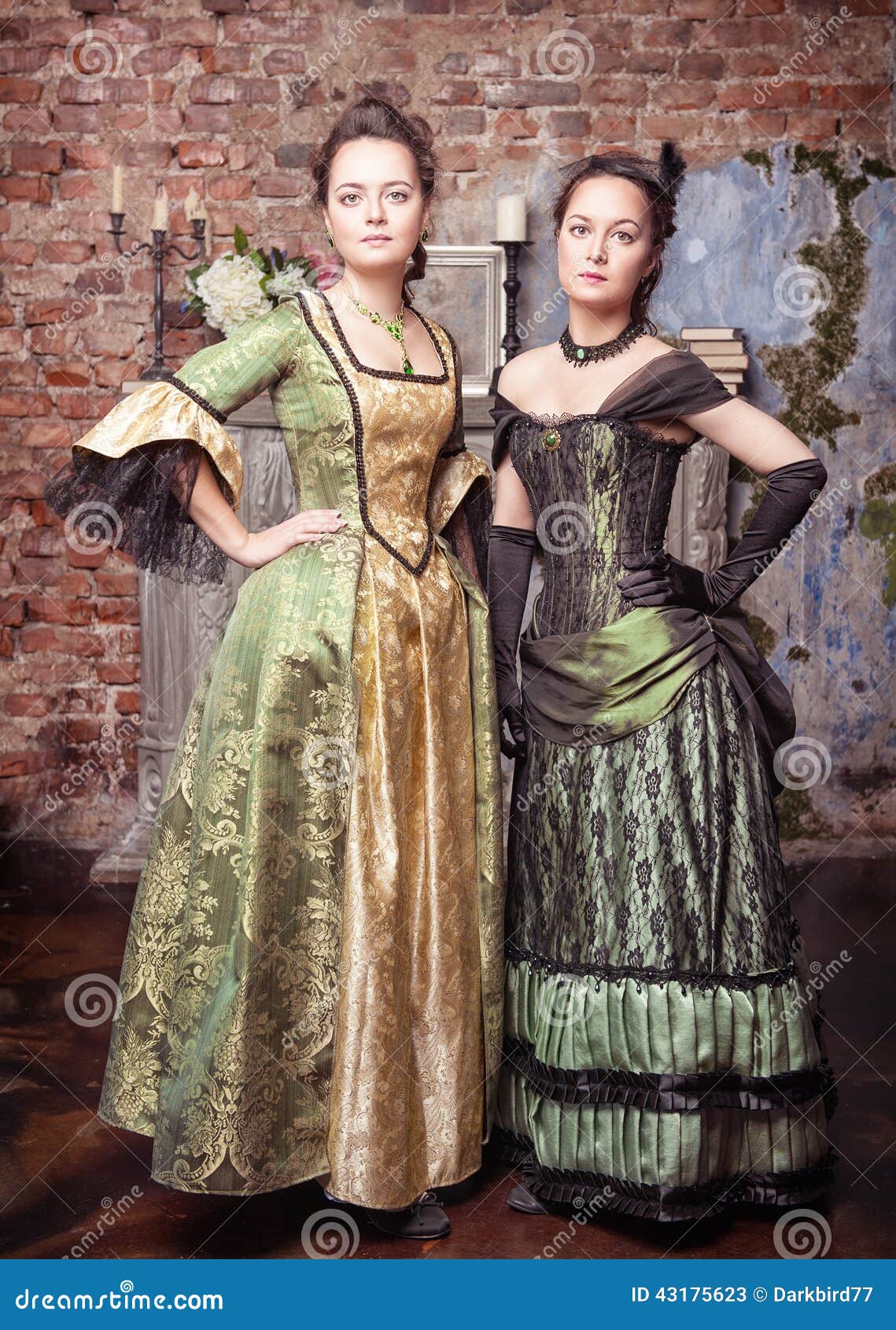 Δύο όμορφες γυναίκες στα μεσαιωνικά φορέματα Στοκ Εικόνα - εικόνα από :  43175623
