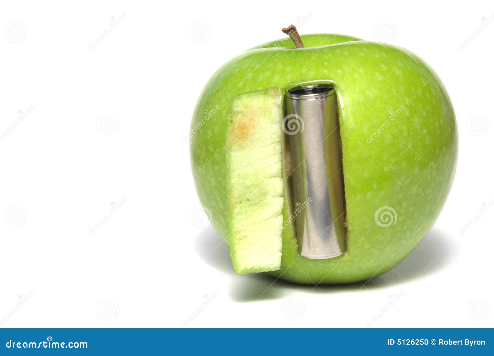 Ηλεκτρική μπαταρία στο μήλο Στοκ Εικόνες - εικόνα από : 5126250