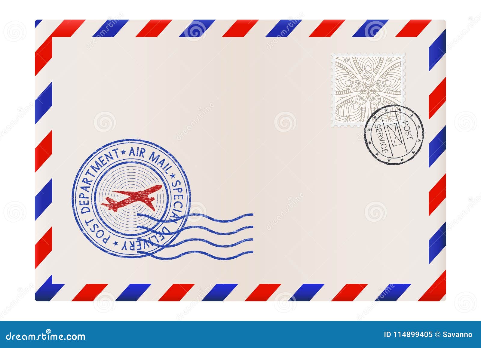 Κενός φάκελος με την ταχυδρομική σφραγίδα ταχυδρομείου γραμματοσήμων και  αέρα Διανυσματική απεικόνιση - εικονογραφία από : 114899405