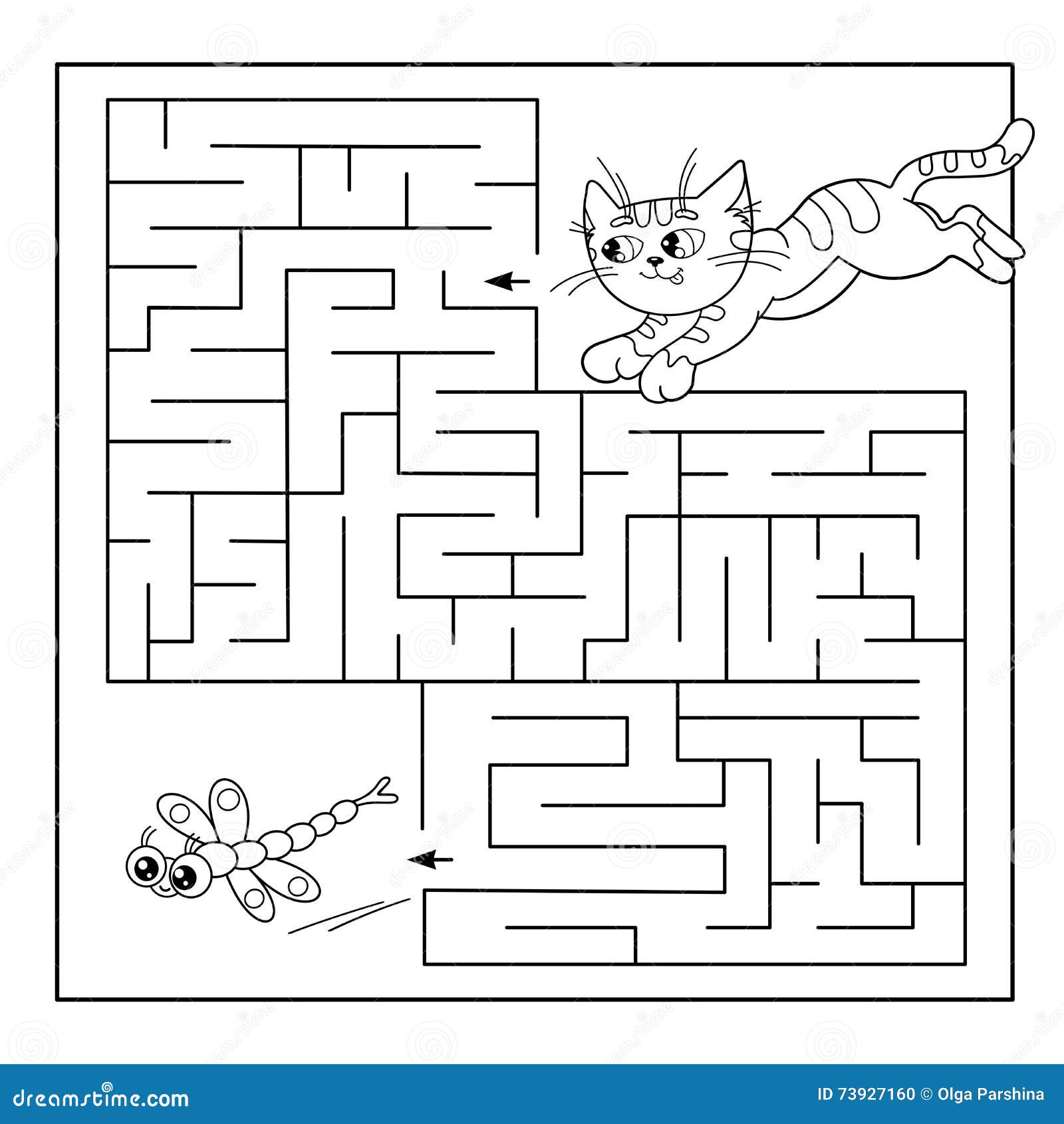 Λαβύρινθος εκπαίδευσης ή παιχνίδι λαβύρινθων για τα προσχολικά παιδιά  Γρίφος Χρωματίζοντας περίληψη σελίδων της γάτας με τη λιβελ Διανυσματική  απεικόνιση - εικονογραφία από : 73927160