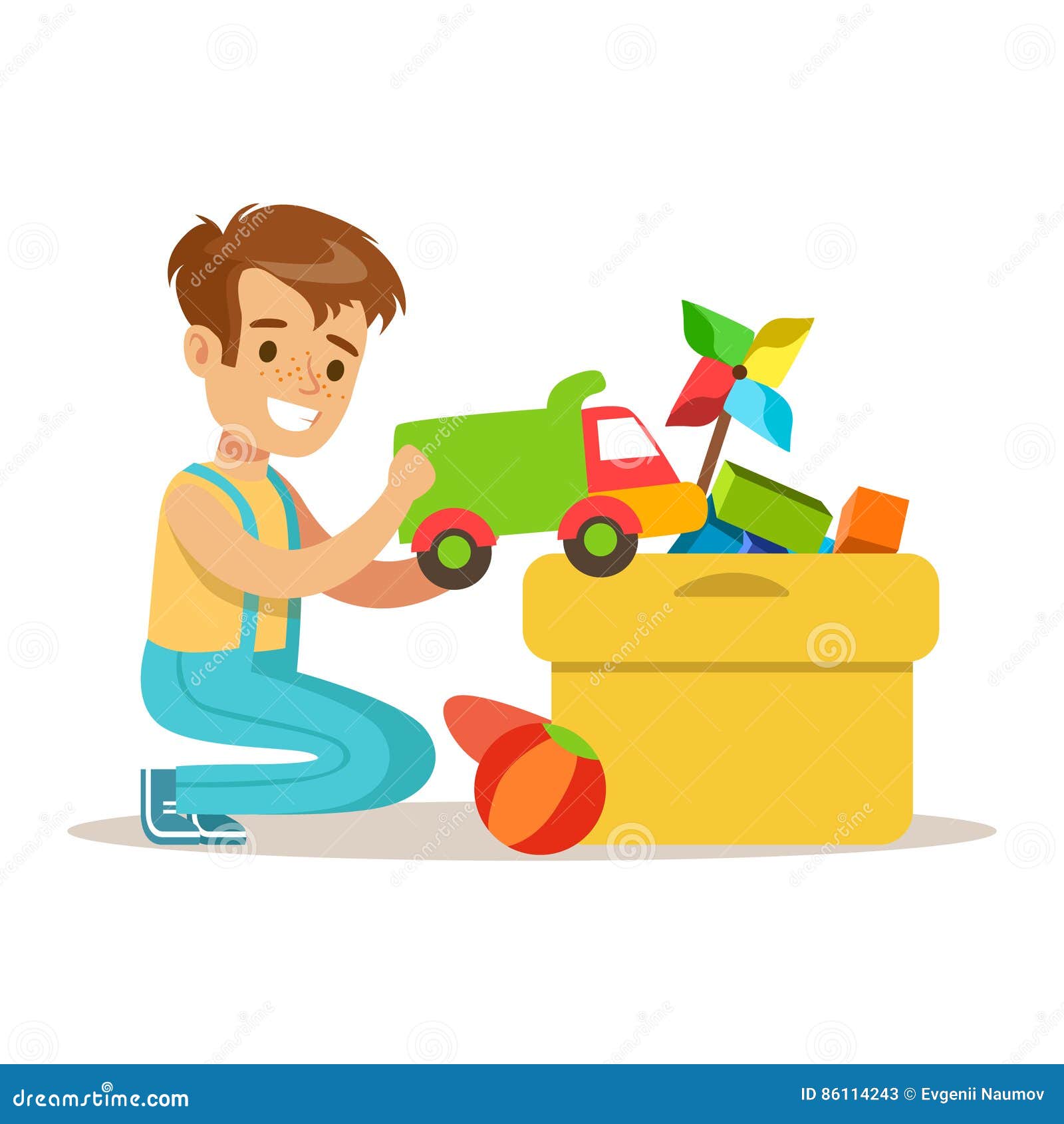 Μικρό παιδί και πολλά παιχνίδια σε ένα κιβώτιο, μέρος των παππούδων και  γιαγιάδων που έχουν τη διασκέδαση με τη σειρά εγγονιών Διανυσματική  απεικόνιση - εικονογραφία από boxcar: 86114243