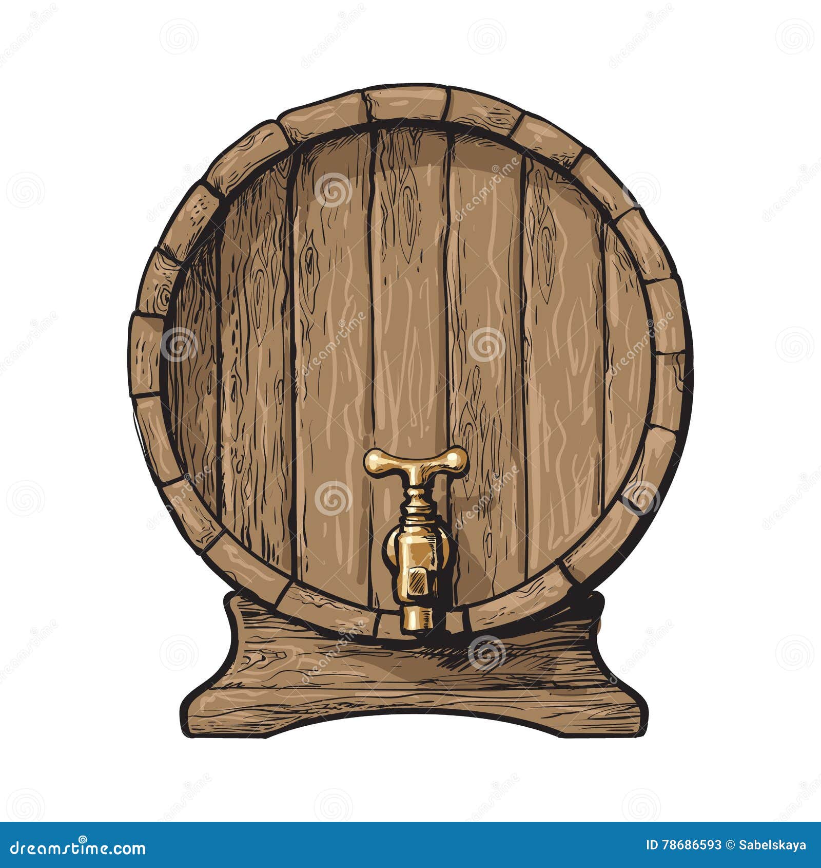Μπροστινή άποψη του ξύλινου βαρελιού ύφους σκίτσων με τη βρύση Διανυσματική  απεικόνιση - εικονογραφία από barracking: 78686593