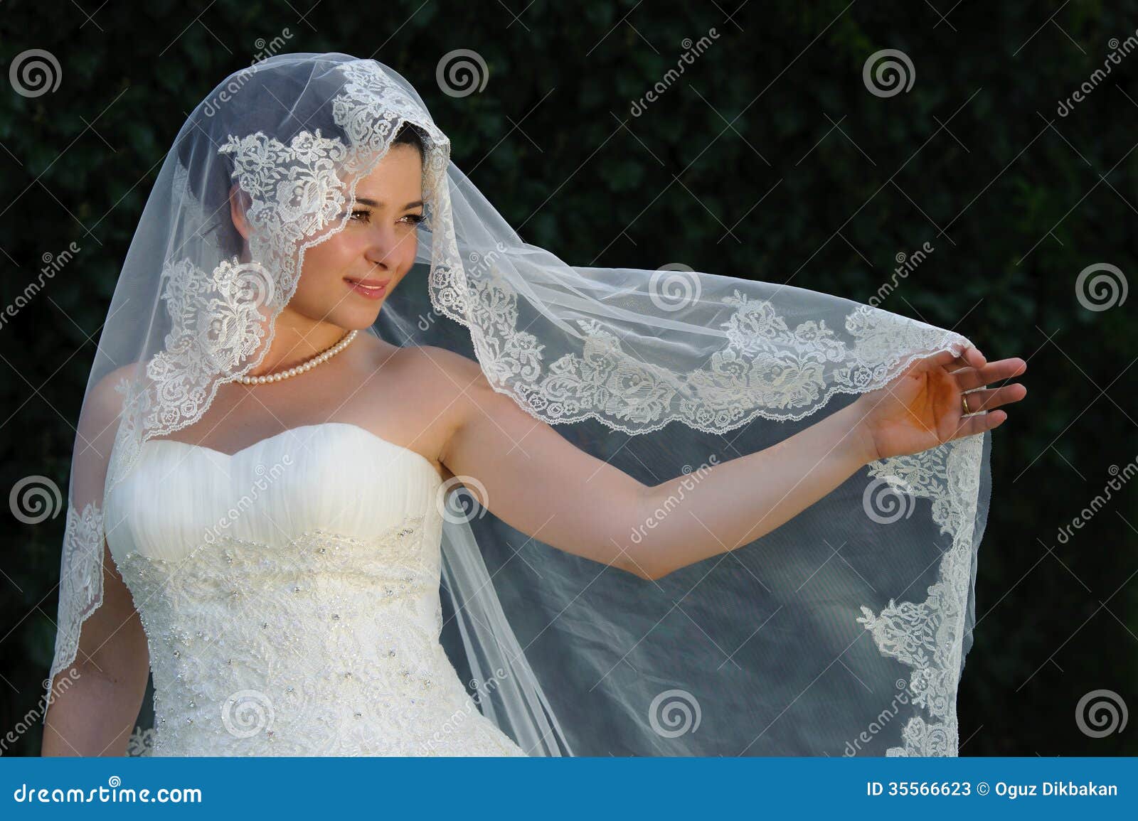 Νύφη που κρατά ανοικτό το νυφικό πέπλο της με το δάχτυλο Στοκ Εικόνα -  εικόνα από : 35566623