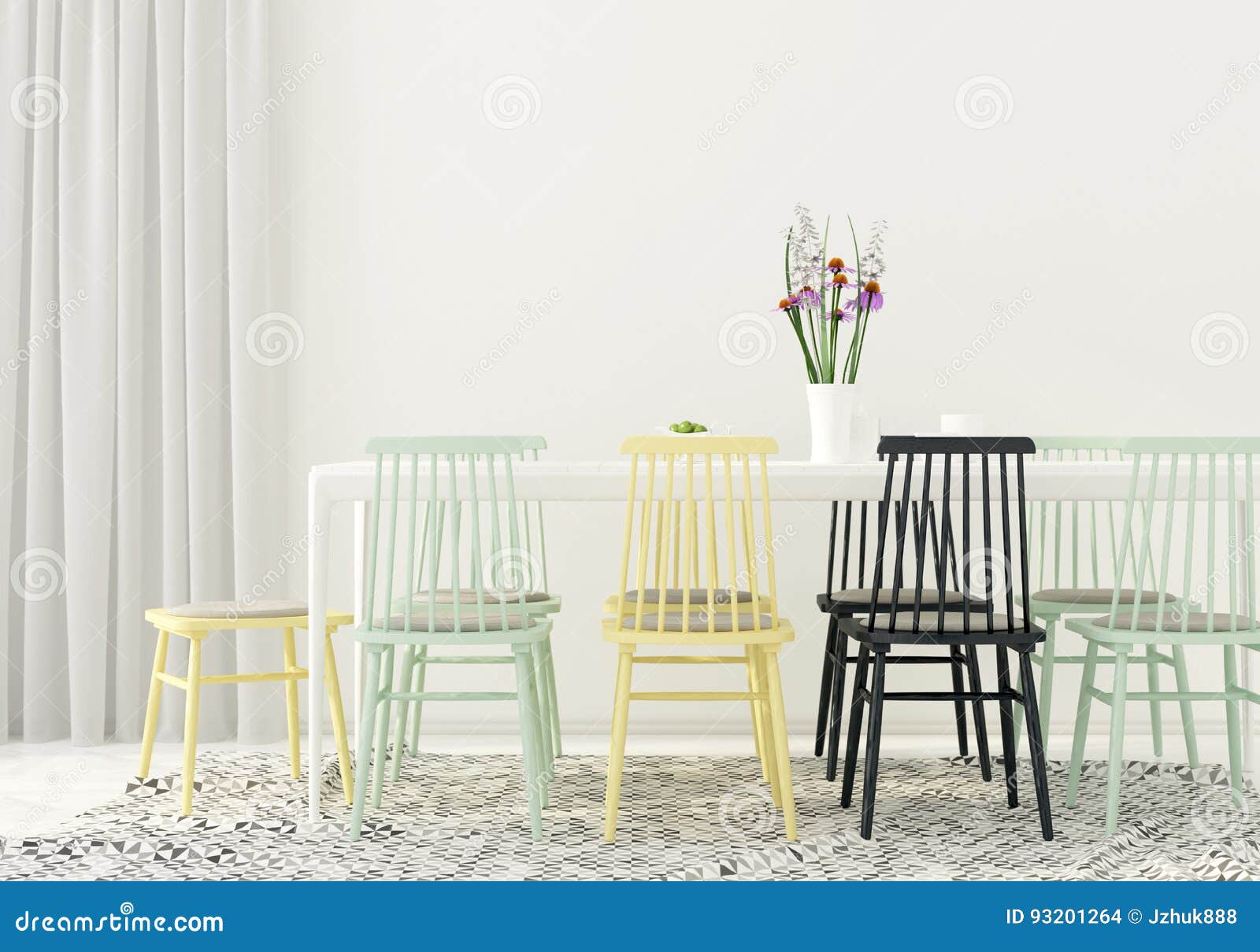Τραπεζαρία με τις χρωματισμένες καρέκλες Απεικόνιση αποθεμάτων -  εικονογραφία από : 93201264