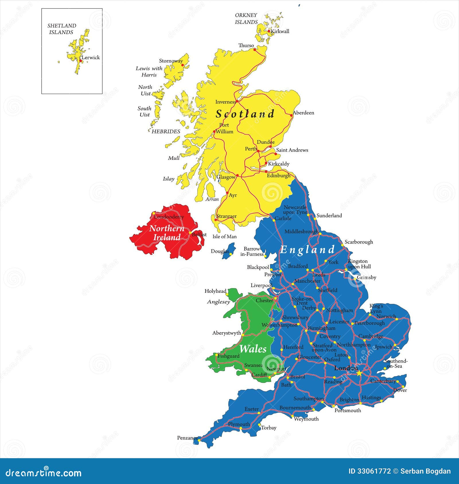 Χάρτης της Αγγλίας, της Σκωτίας, της Ουαλίας και της βόρειας Ιρλανδίας  Διανυσματική απεικόνιση - εικονογραφία από britannia: 33061772