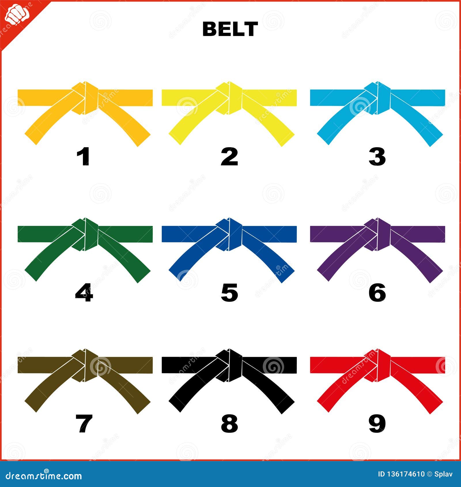 Χρωματισμένες ζώνες για το σύνολο κιμονό πολεμικών τεχνών, Karate Dogi,  Bjj, τζούντο, Taekwondo, Hapkido, Karate Απεικόνιση αποθεμάτων -  εικονογραφία από kickboxing, bodybuilders: 136174610