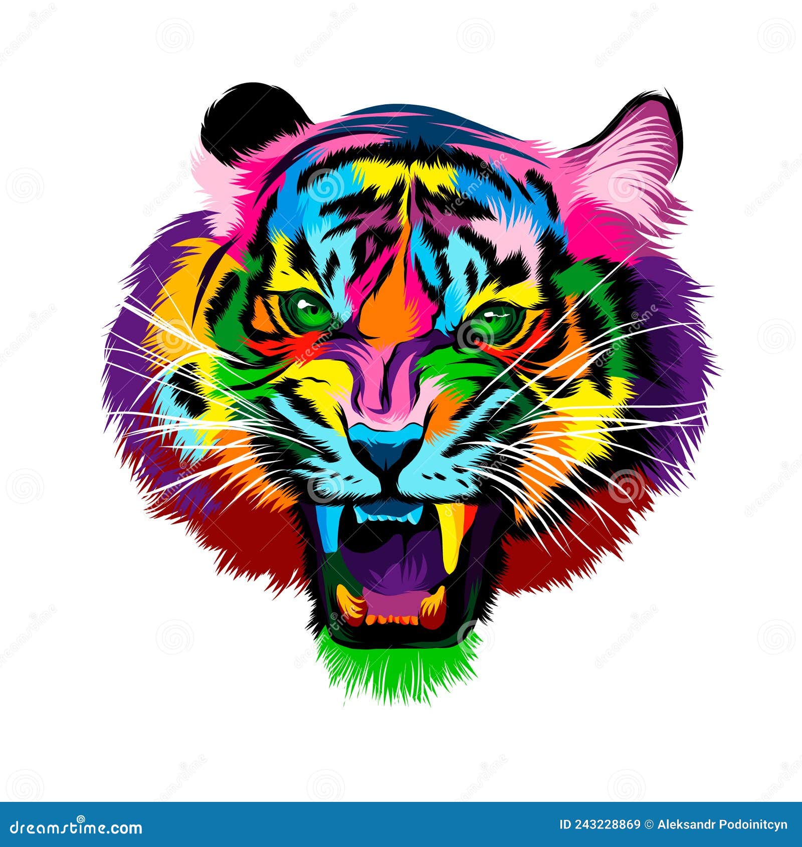 абстрактный тигр-хиджабль, изображающий тигра в ярости тигра из  мультицветных красок. цветной рисунок Иллюстрация вектора - иллюстрации  насчитывающей кот, млекопитающее: 243228869