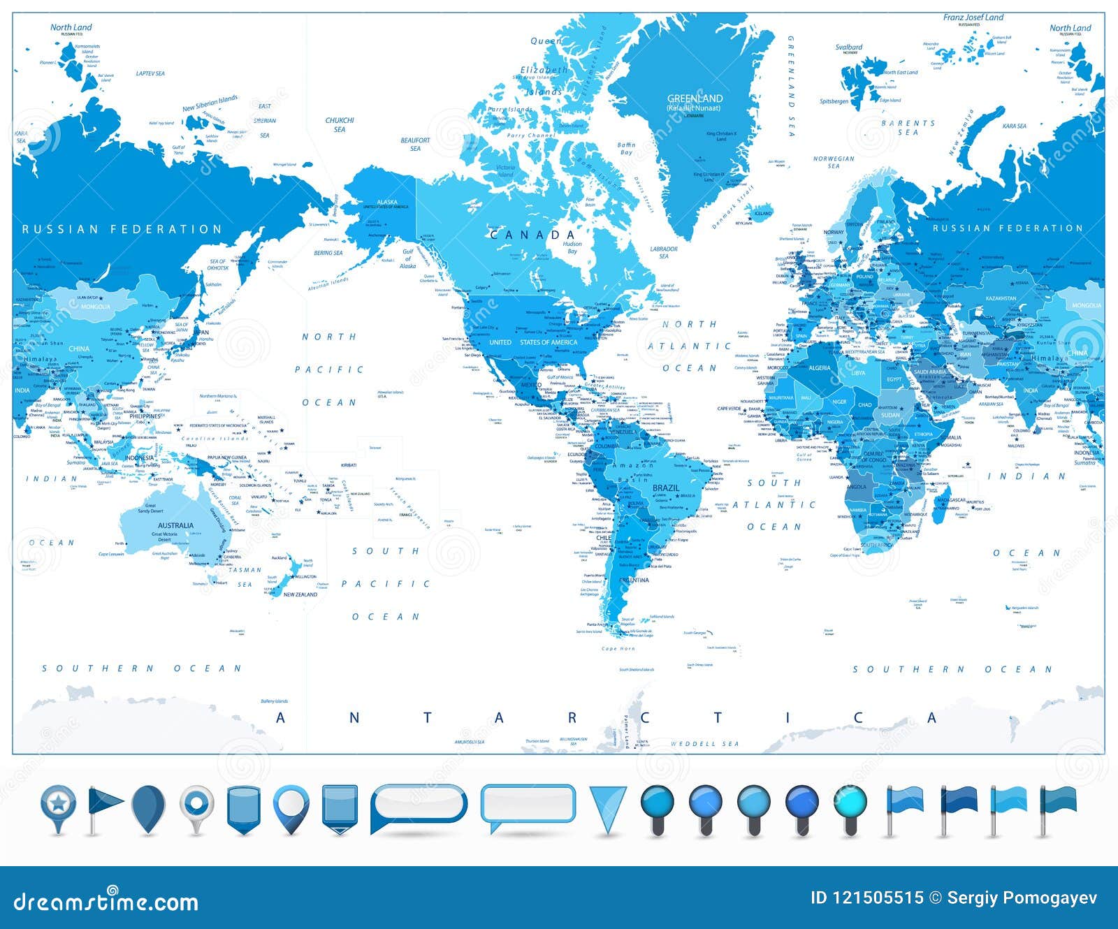 Карта цвета синего
