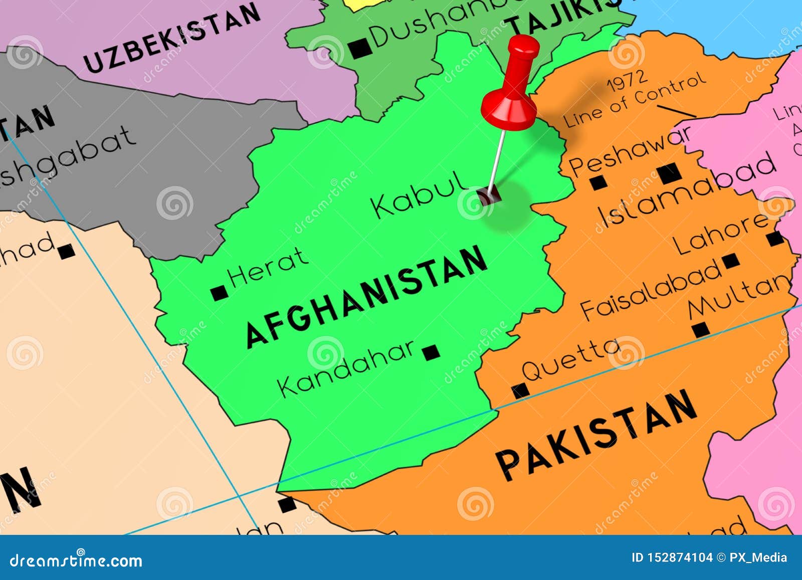 Afganistan Kabul Stolica Prikolotaya Na Politicheskoj Karte Illyustraciya Shtoka Illyustracii Naschityvayushej Politichesko Turizm 152874104