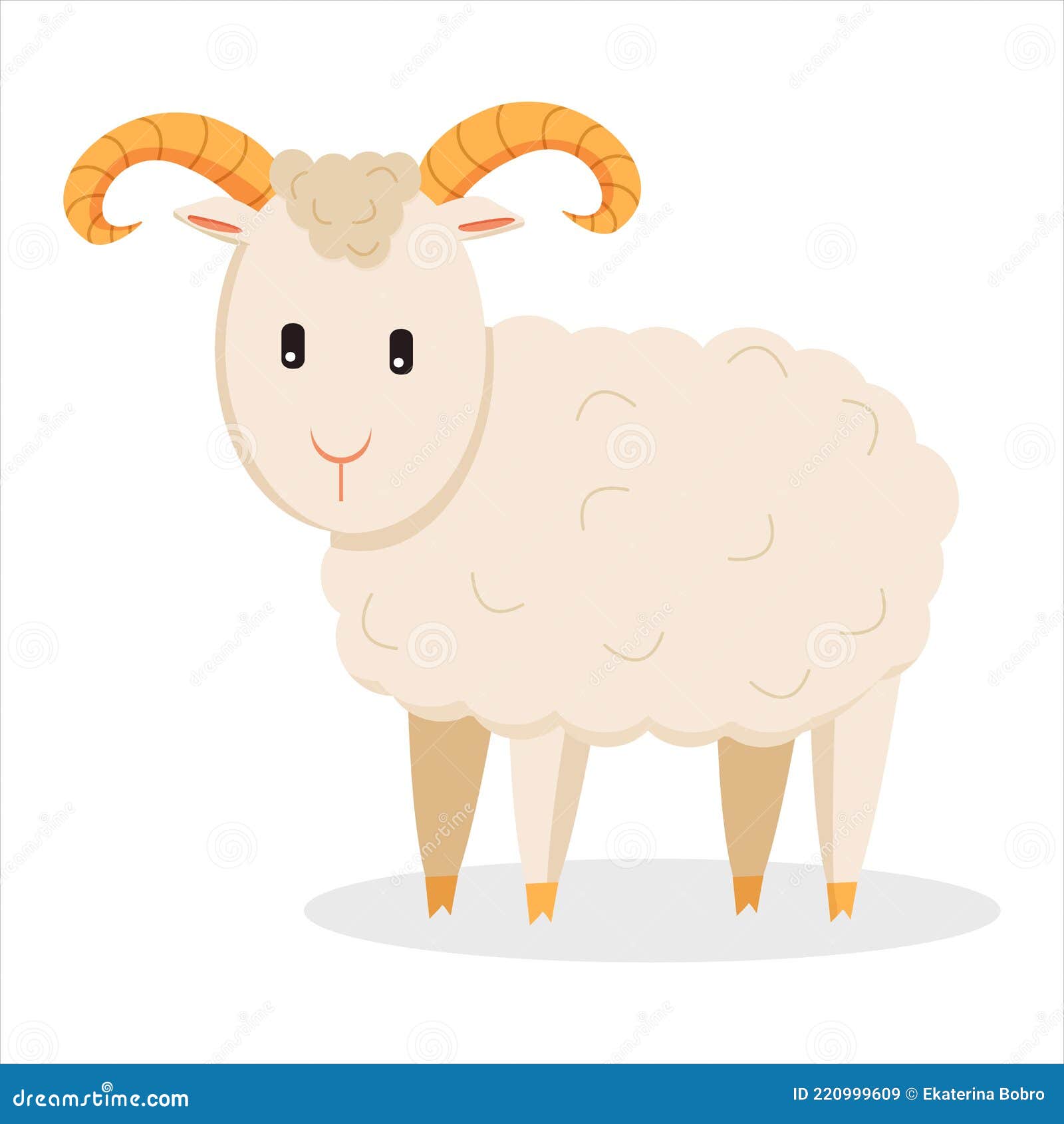 баран - это домашнее животное, живущее на ферме. юный персонаж мультфильма  из баранины на белом фоне. прикольное животное. вектор Иллюстрация вектора  - иллюстрации насчитывающей форма, художничества: 220999609