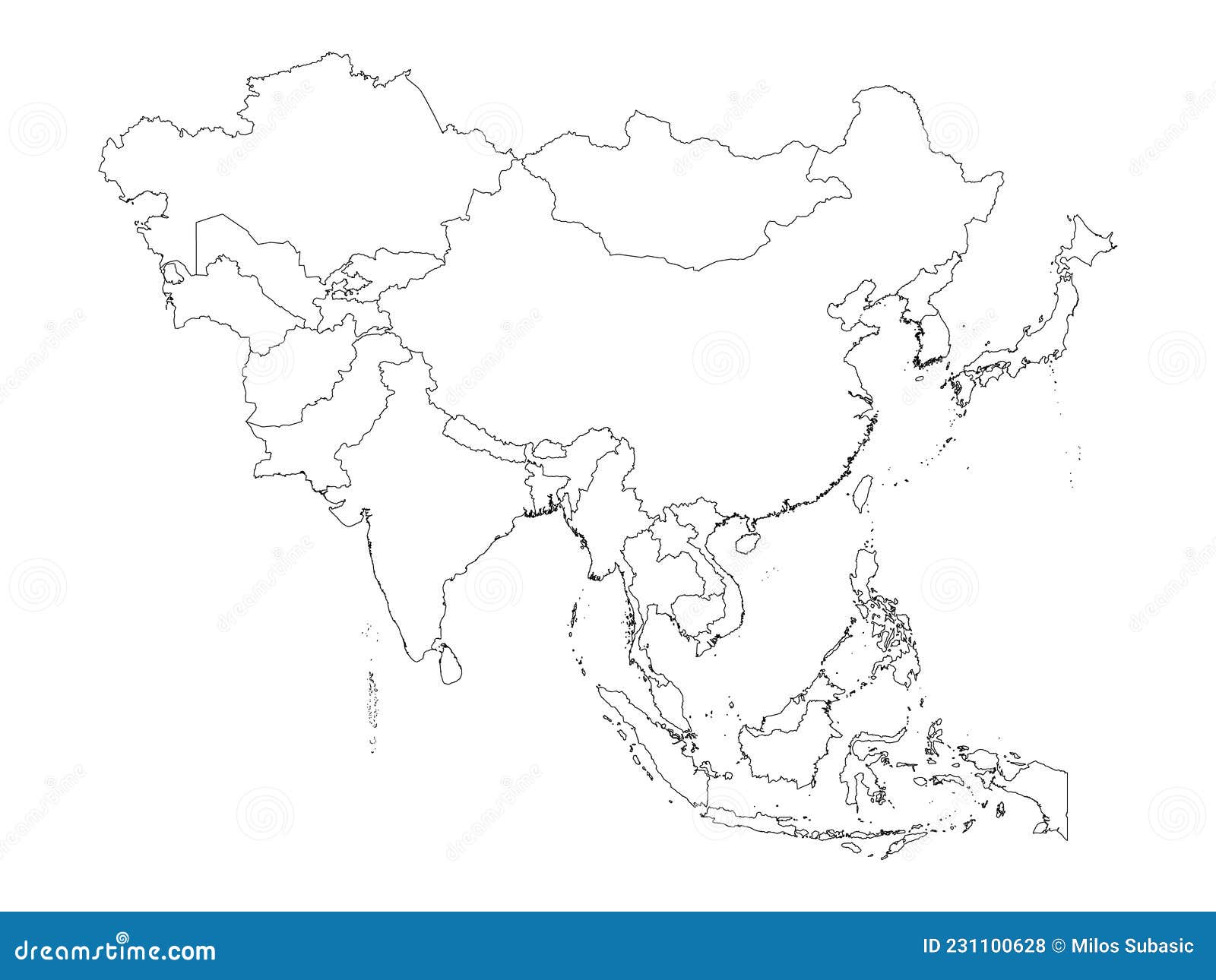 Контурная карта восточной азии
