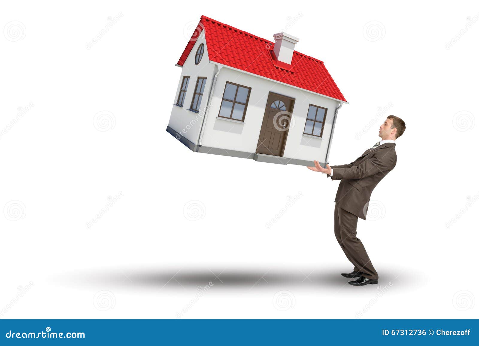 Поднять большой дом. Дом в руках. Мужчина держит в руках домик. Человек поднимает дом. Бизнесмен держит домик.