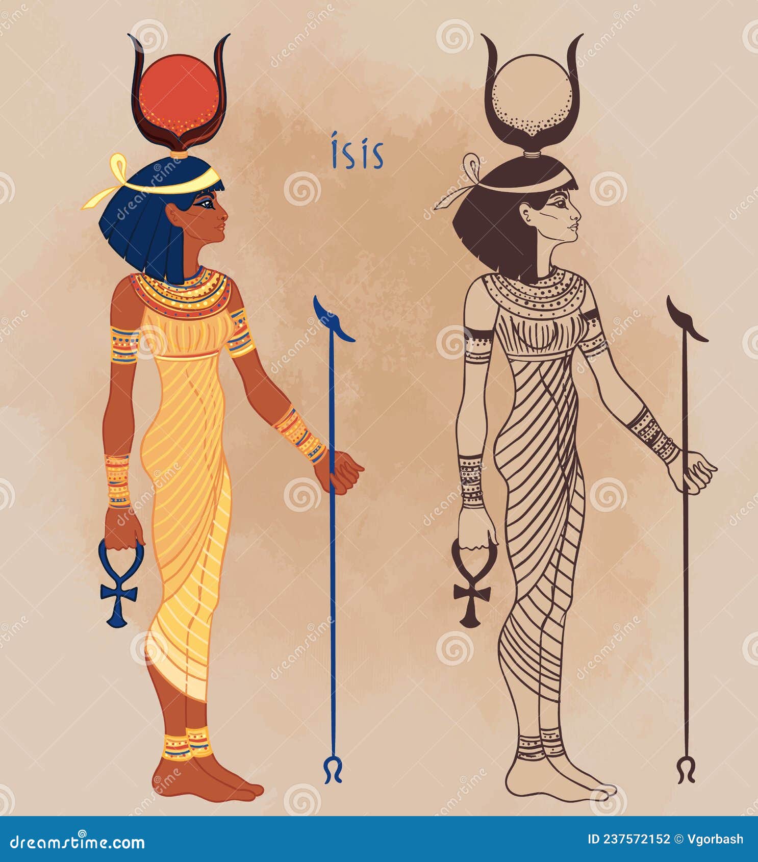 Богиня жизни и магия в египетской мифологии. одна из величайших богиней  древнего цыганского происхождения защищает женщин Иллюстрация вектора -  иллюстрации насчитывающей чертеж, историческо: 237572152