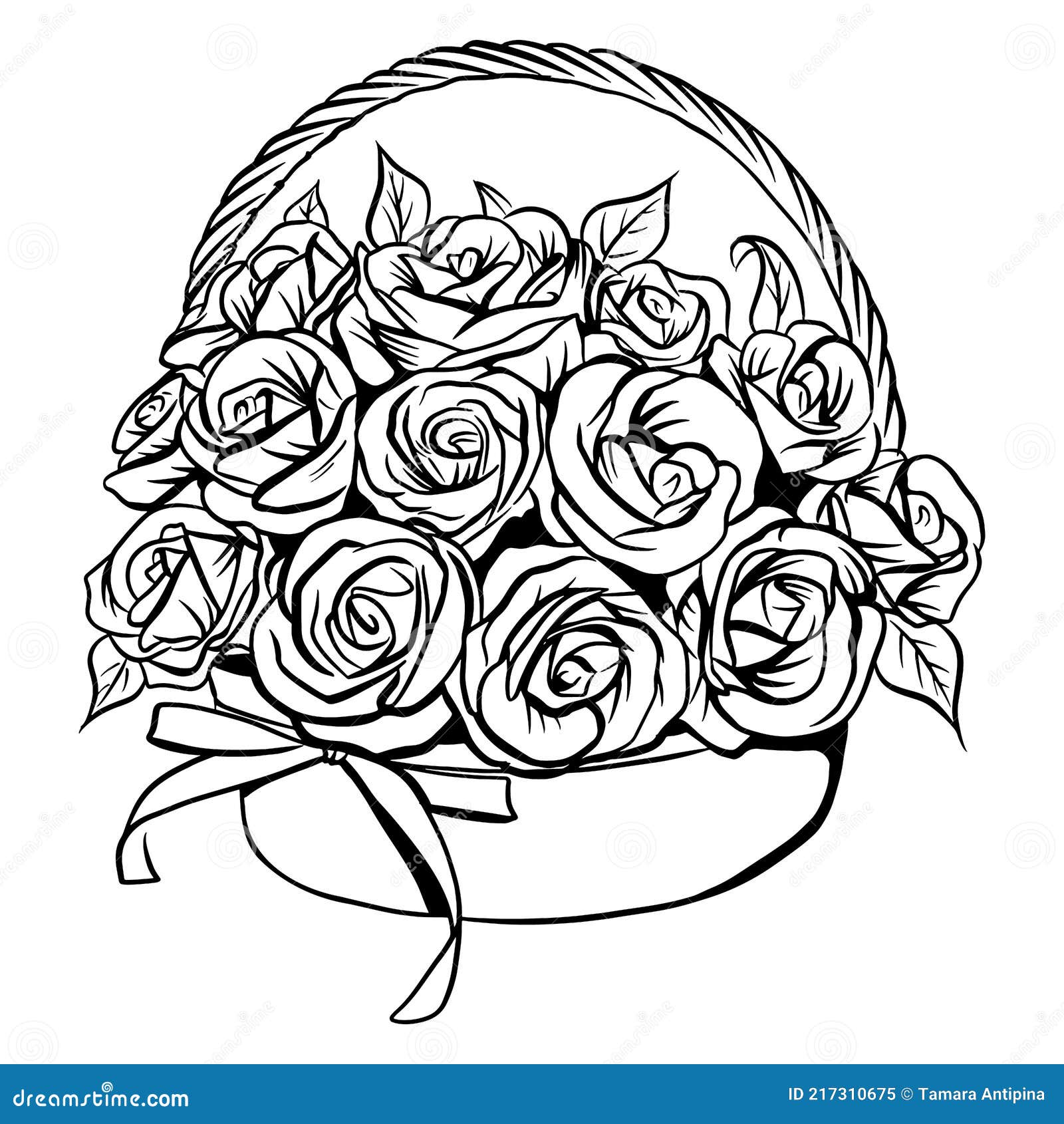 букет с розами в корзине. подарок для женщины. свежие цветы. стиль.Иллюстрация вектора - иллюстрации насчитывающей зеленый, изображение:217310675