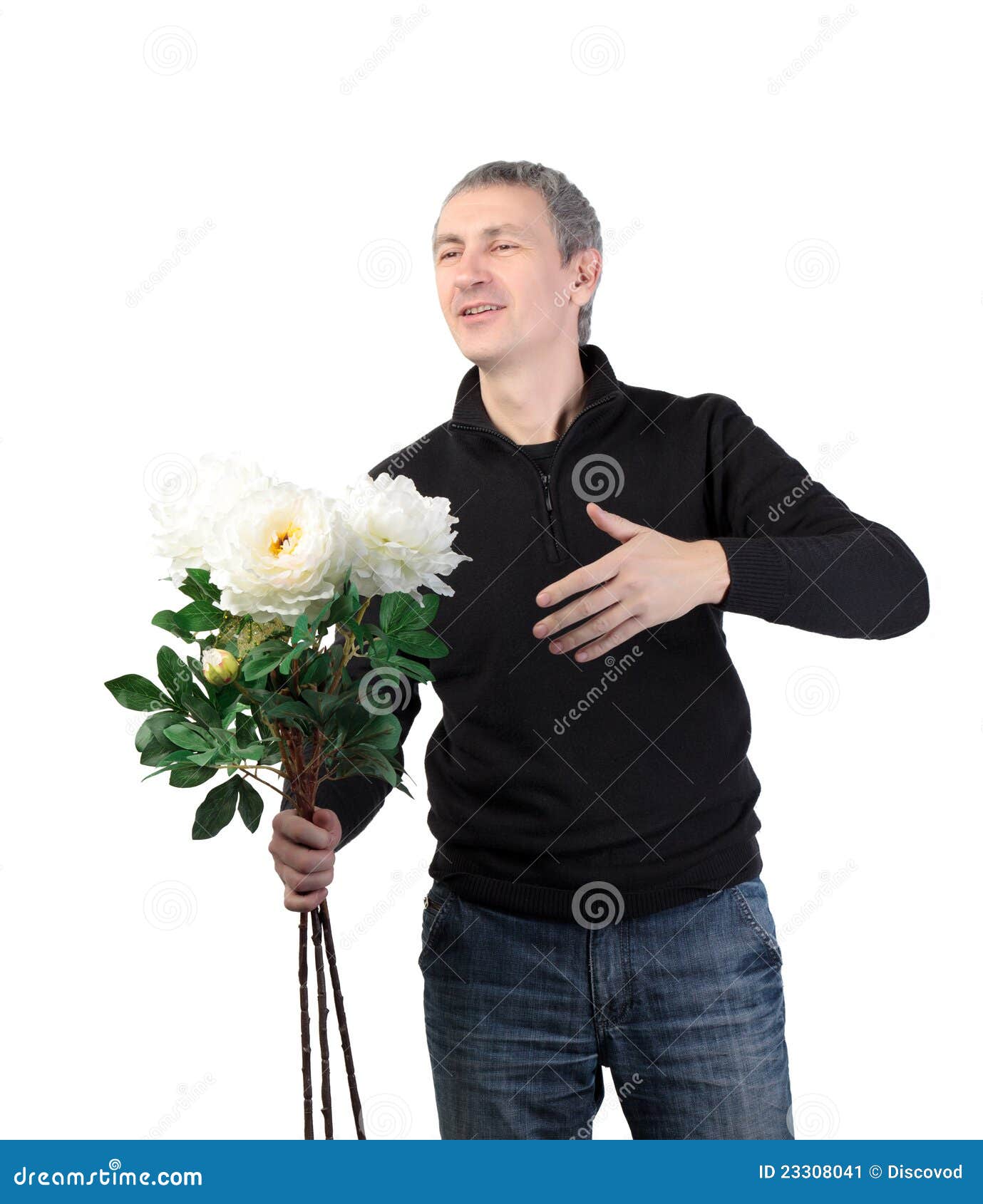 Человек с букетом