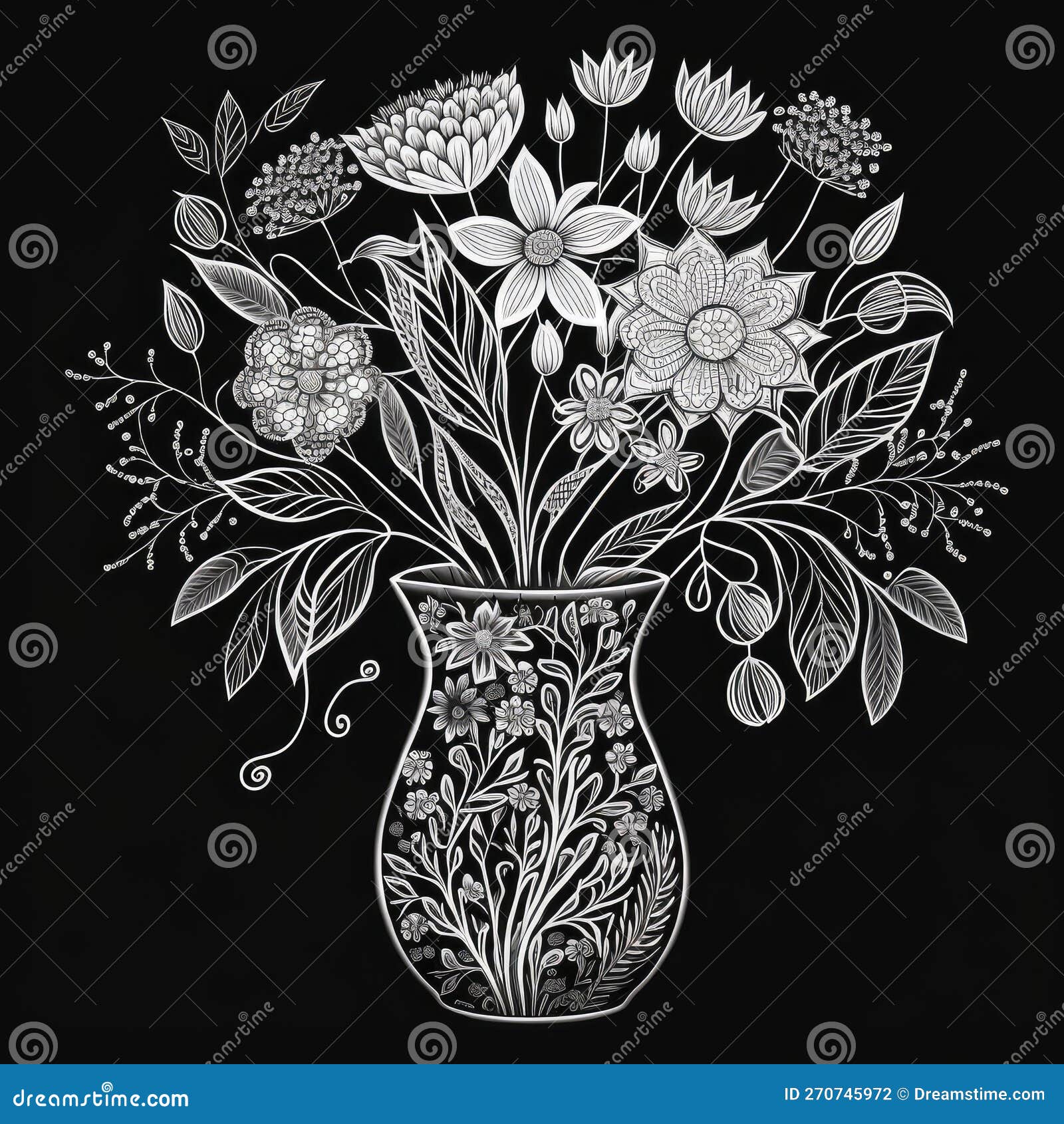 букет цветов в вазе черно-белых цветов, рисующий абстрактную обобщающую  иллюстрацию Иллюстрация штока - иллюстрации насчитывающей бело,  имитационно: 270745972