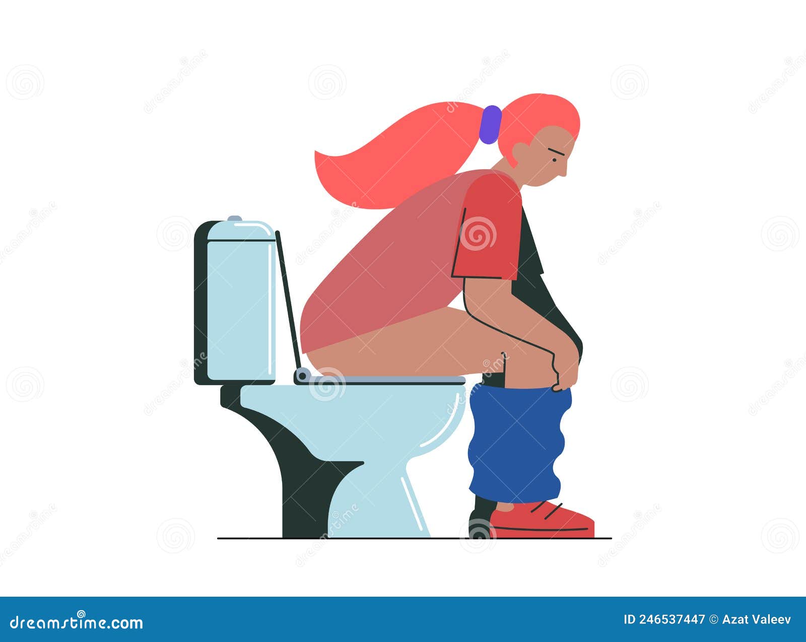 девушки писает вдумчивая молодая женщина писает или какается в Wc. девушка, сидящая на  туалетной тарелке в туалете. красивая женщина Иллюстрация вектора -  иллюстрации насчитывающей испражняйтесь, боль: 246537447