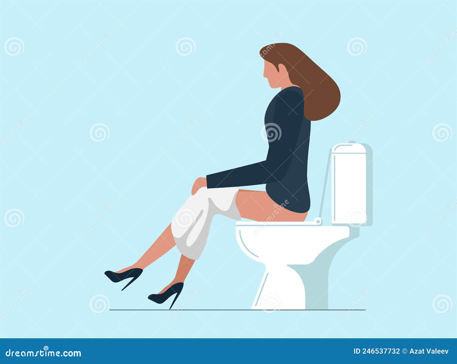 женщина писает вдумчивая молодая женщина писает или какается в Wc. девушка, сидящая на  туалетной тарелке в туалете. красивая женщина Иллюстрация вектора -  иллюстрации насчитывающей уединение, понос: 246537732