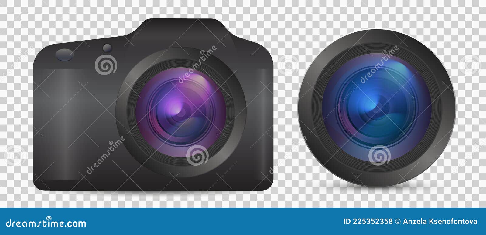 векторная фотокамера с объективом. реалистичная цветная аналоговая  фотокамера, изолированная на прозрачном фоне 3d-значок фотореал Иллюстрация  вектора - иллюстрации насчитывающей икона, средства: 225352358